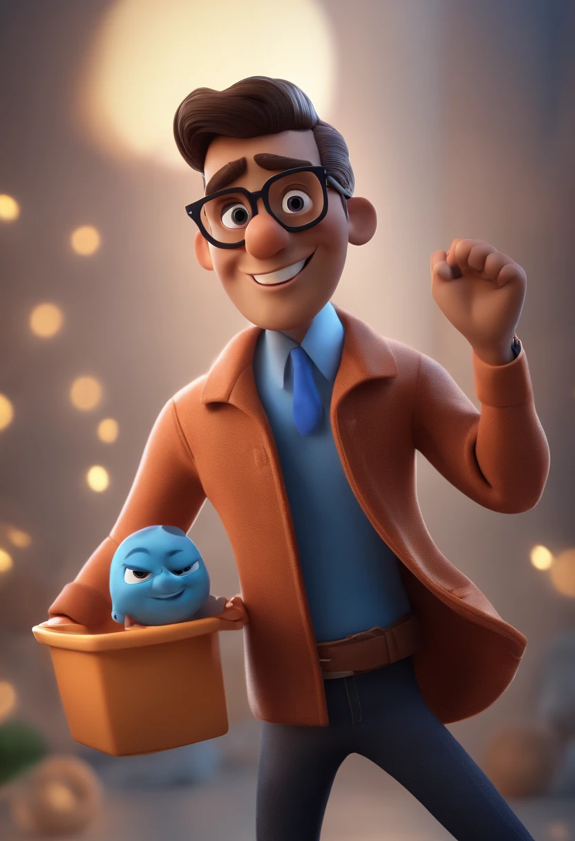 Cartoon character of a man with black glasses and a blue shirt, animation character, Caractere estilizado, animation style rendering, 3D estilizado, Arnold Maya render, 3 d render stylized, toon render keyshot, Personagem 3D, Personagem 3D, 3d rendering stylized, 3 d character render, personagem de desenho animado, Personagem de close up, Pose de personagem, (Estilo Pixar) (master part:1.2) (Bokeh) (best quality) (pele detalhada) (textura detalhada) (8k) (argila) (Cinematic lighting) (foco nítido