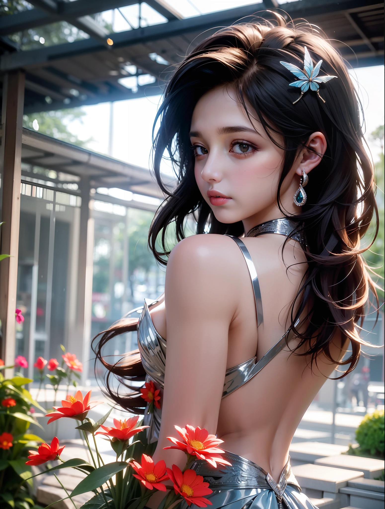 (best quality,4k,8k,highres,masterpiece:1.2),ultra-detailed,realistic,photorealistic:1.37,wonder woman,beautiful garden,cinematic,holding flowers,lush greenery,soft sunlight,subtle shadows,vibrant colors,floating butterflies,peaceful atmosphere,natural beauty,ethereal ambiance,sun-kissed petals,gentle breeze,saturated hues,delicate blooms,graceful posture,intense gaze,beauty and strength,majestic presence,mythical allure,feminine power,heroic aura