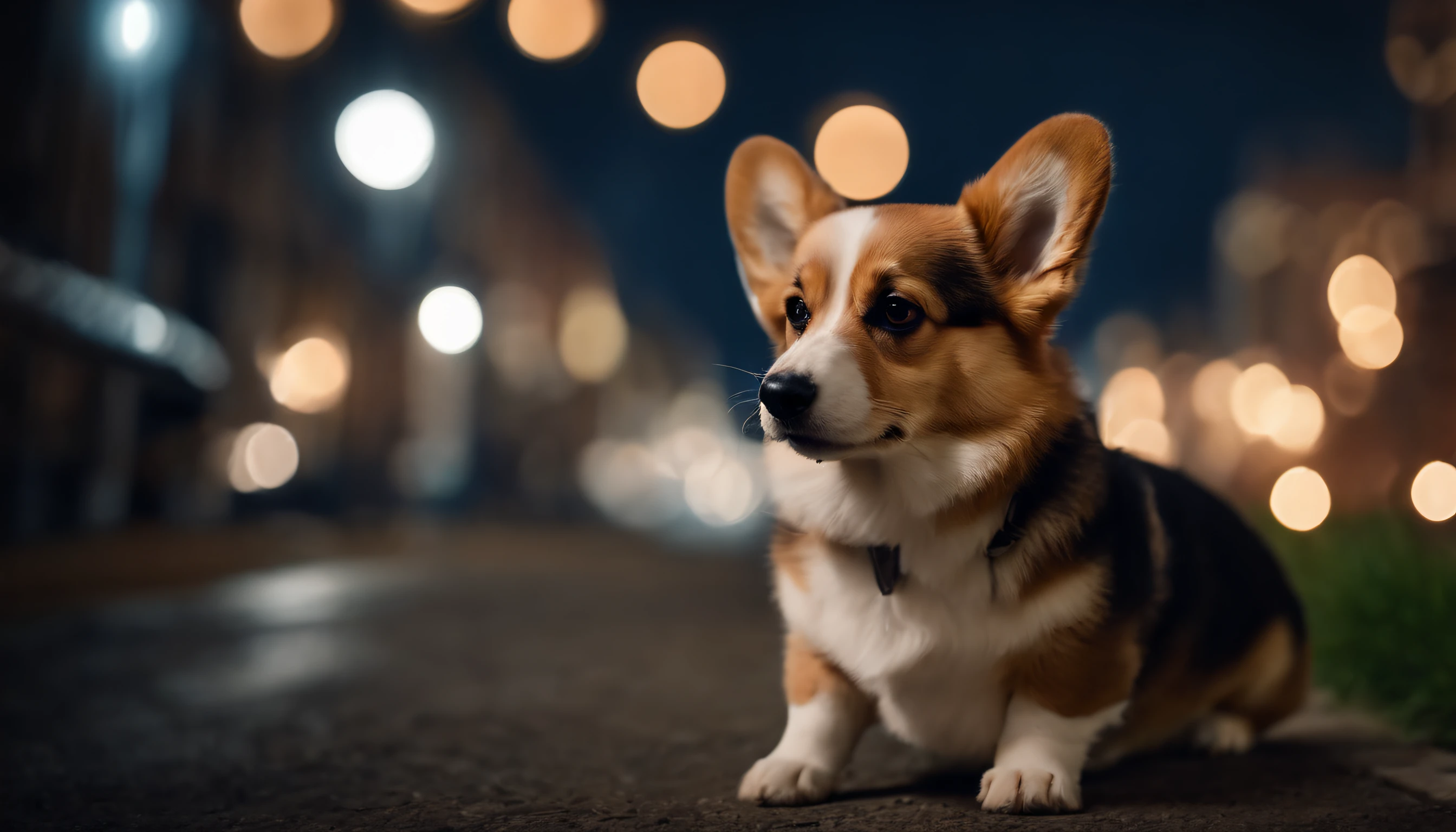 A cute corgi city background at night