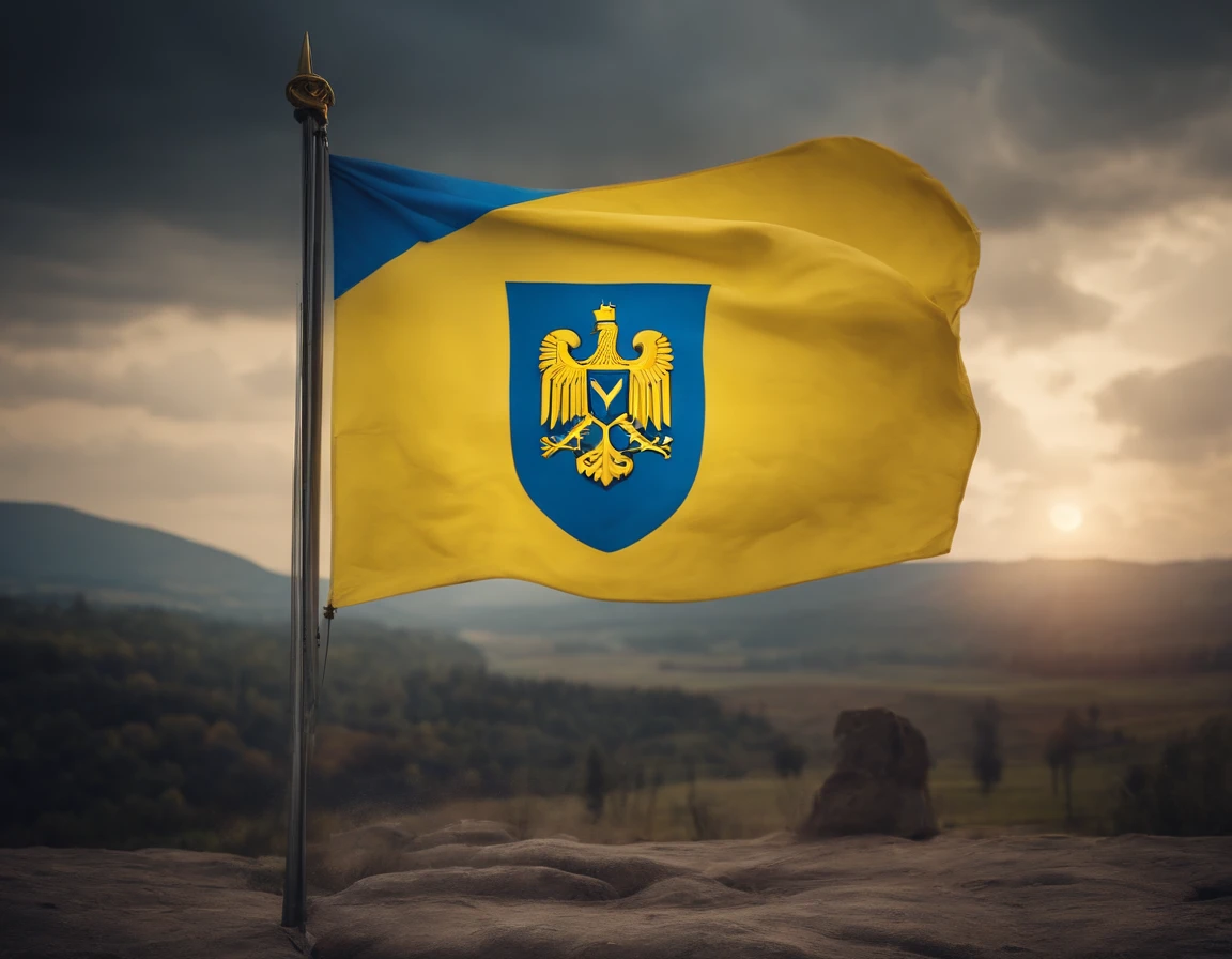 Ukrainian flag and coat of arms