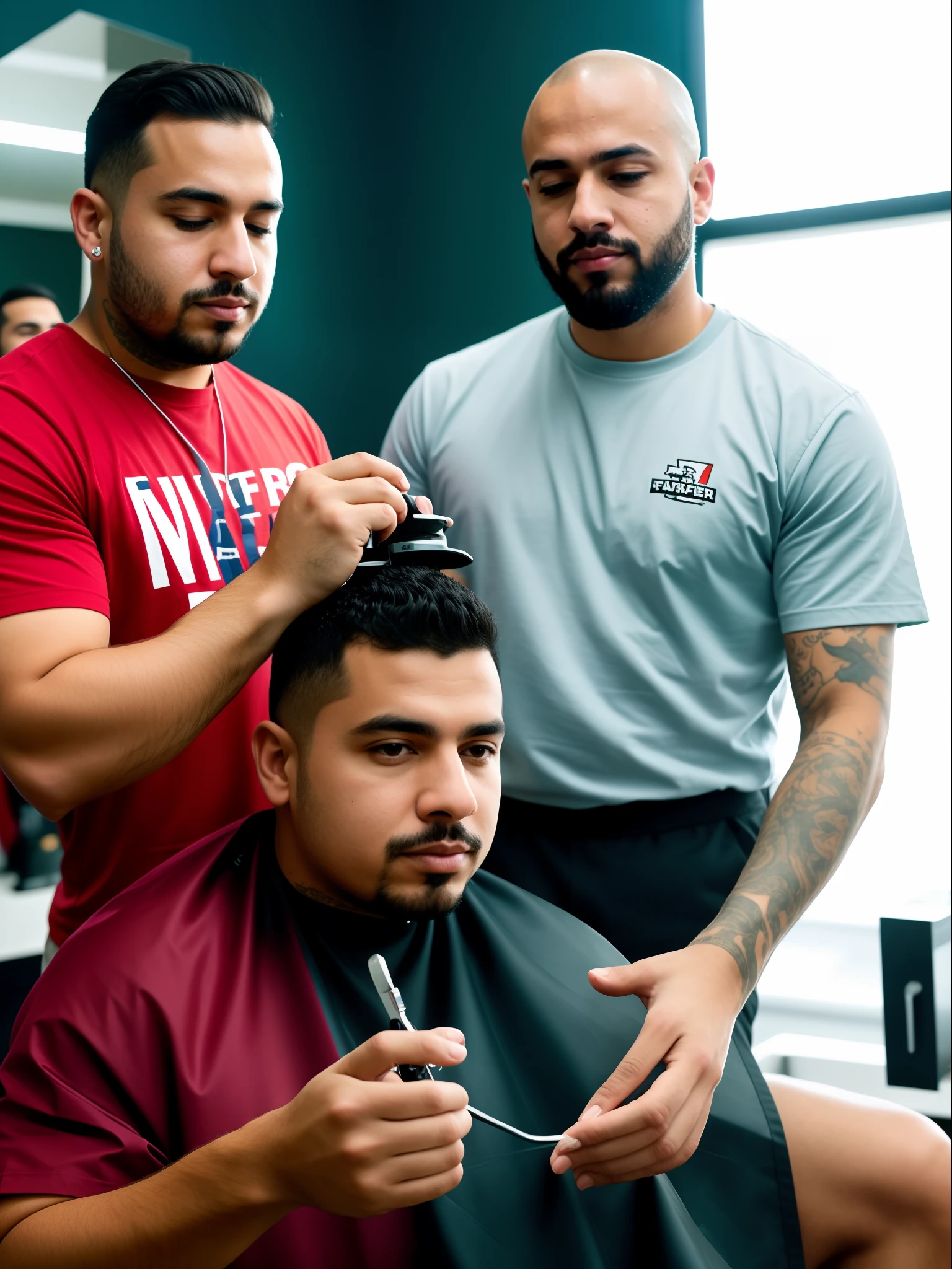 Arafed man sitting in a barber chair with a hair clipper in his hand , ástor alexander, instagram post, imagem de perfil, Streamer do Twitch / Jogador Ludwig, Postagem no Reddit, Jen Bartel, Raphael Personnaz, Andrey Surnov, Directed by: Alejandro Obregon, em um fundo escuro, facebook post, Directed by: Emma Andijewska, andrew gonzalez