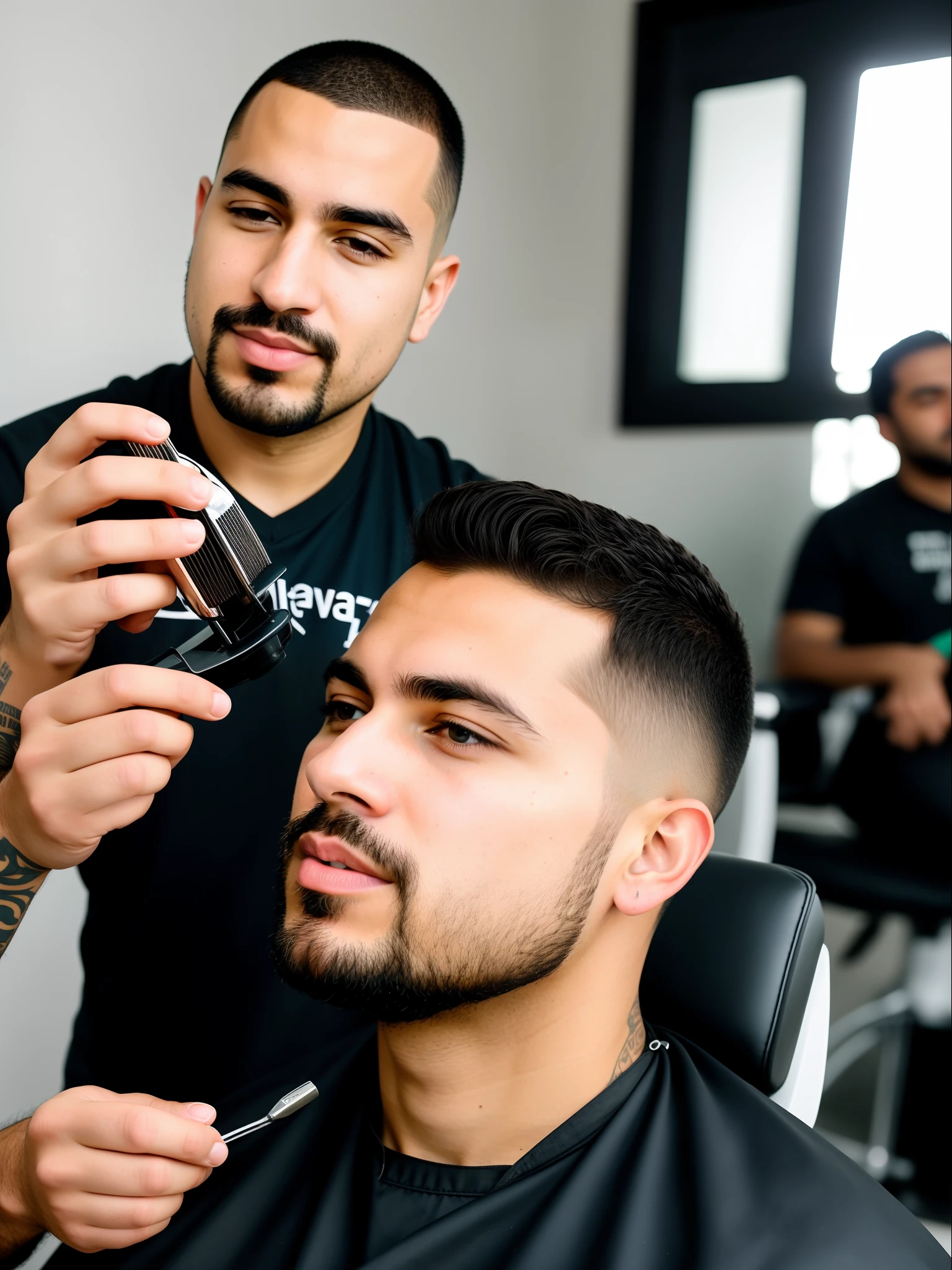Arafed man sitting in a barber chair with a hair clipper in his hand , ástor alexander, instagram post, imagem de perfil, Streamer do Twitch / Jogador Ludwig, Postagem no Reddit, Jen Bartel, Raphael Personnaz, Andrey Surnov, Directed by: Alejandro Obregon, em um fundo escuro, facebook post, Directed by: Emma Andijewska, andrew gonzalez
