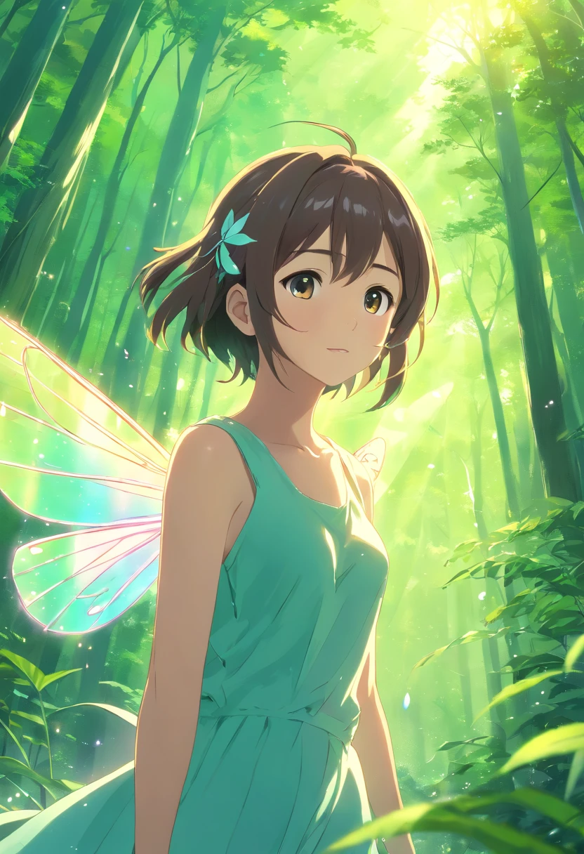 (Masterpiece, Best quality, Ultra-detailed, Best Illustration:1.4), 1 Fairy, The wings of the little fairy,(Airflow Maiden:1.1),(See-through:15)afloat,Green wind ,Silk fabric,(refractions,Reflection:1.2) , Transparent skin, sunshine day,ln the forest