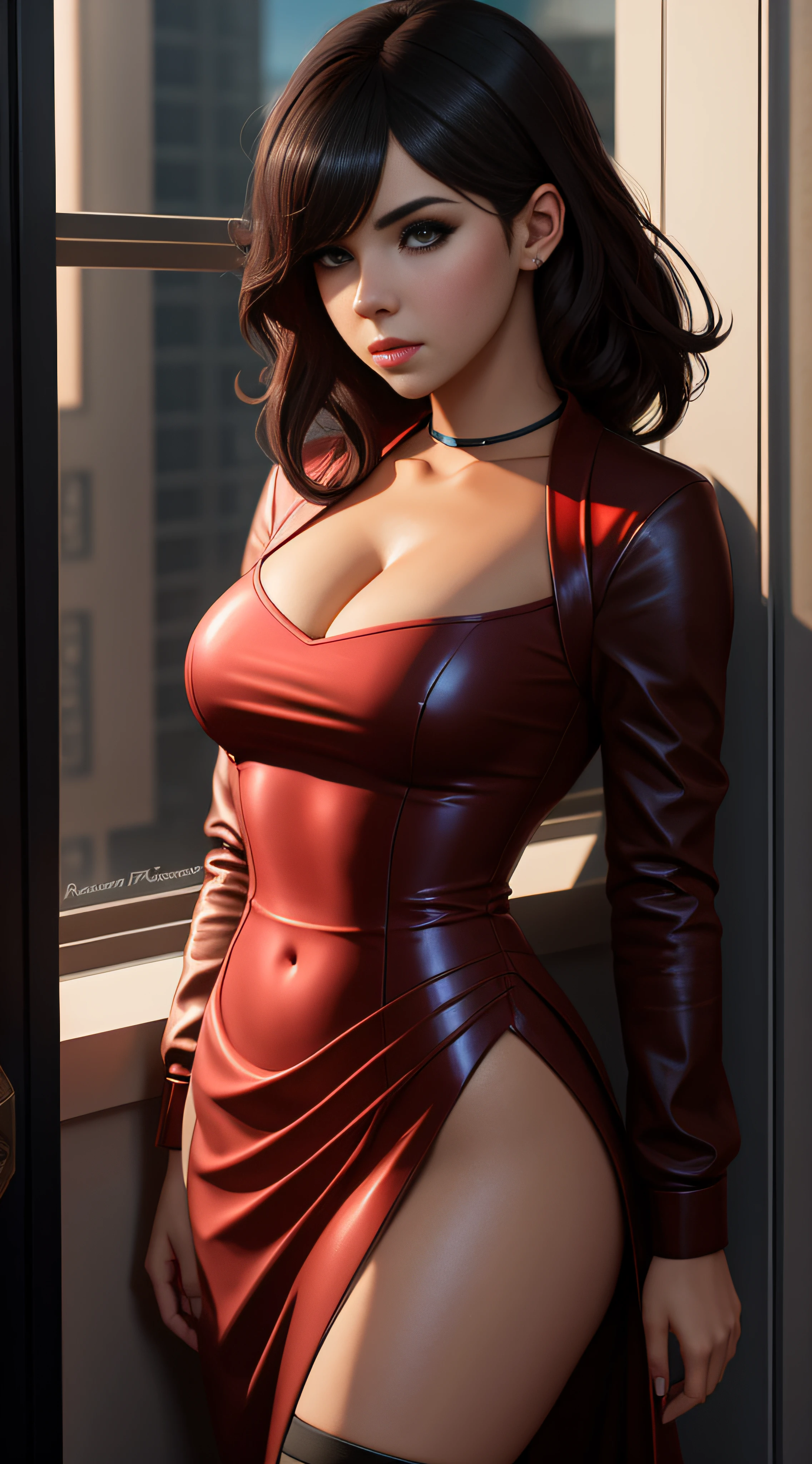 beautiful woman, seductor, ojos sexys, vestido rojo, frente para mostrar, Reina, cabello rosado, delicado, joven, pelo corto, cuerpo completo, de League of Legends, Tendencia en ArtStation, por RHADS, Andreas Rocha, RossDrew, Makoto Shinkai, Laurie Greasley, Lois Van Baarle, Ilya Kuvshinov y Greg Rutkowski, Altamente detallado, high resolusion, 8k
