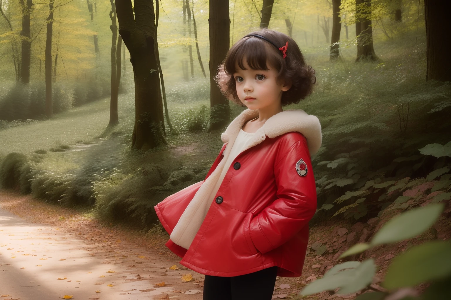 year: 1974. Location: Germany. Pre-Raphaelite girl, short curly hair, oversized coat, turtle, Michael Ende's Momo, ((((Clothing from the 1970s)))) ((Hairstyle of the 1970s)), ((("OMITB" cinematography)))