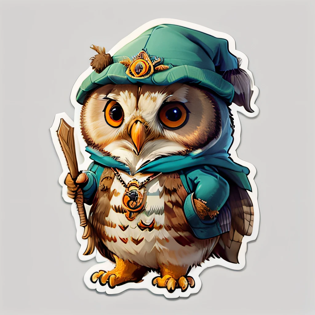 cute cartoon sticker of an owl dressed as a wizrd