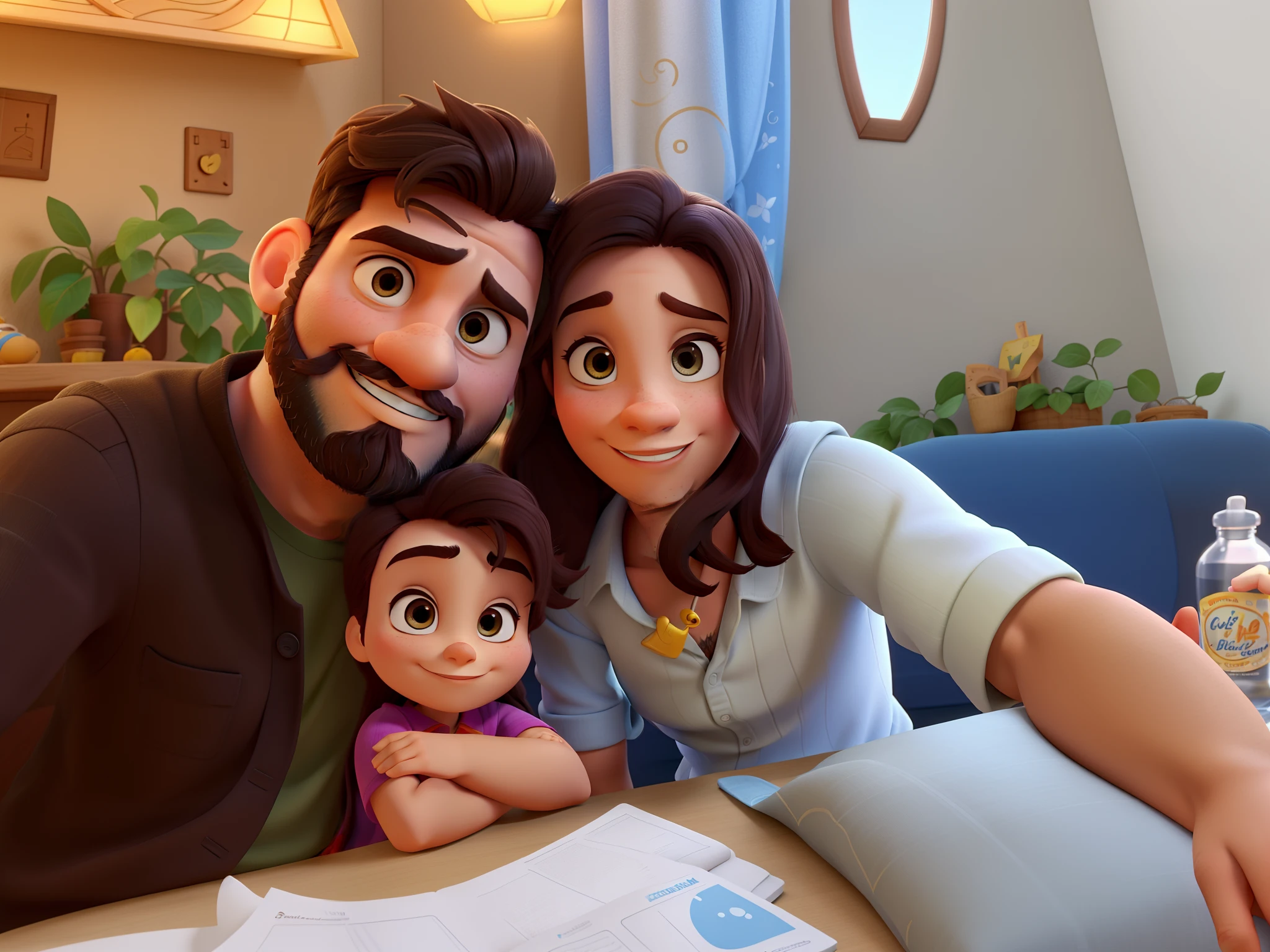 casal homem com barba e mulher no estilo Disney Pixar, alta qualidade, melhor qualidade