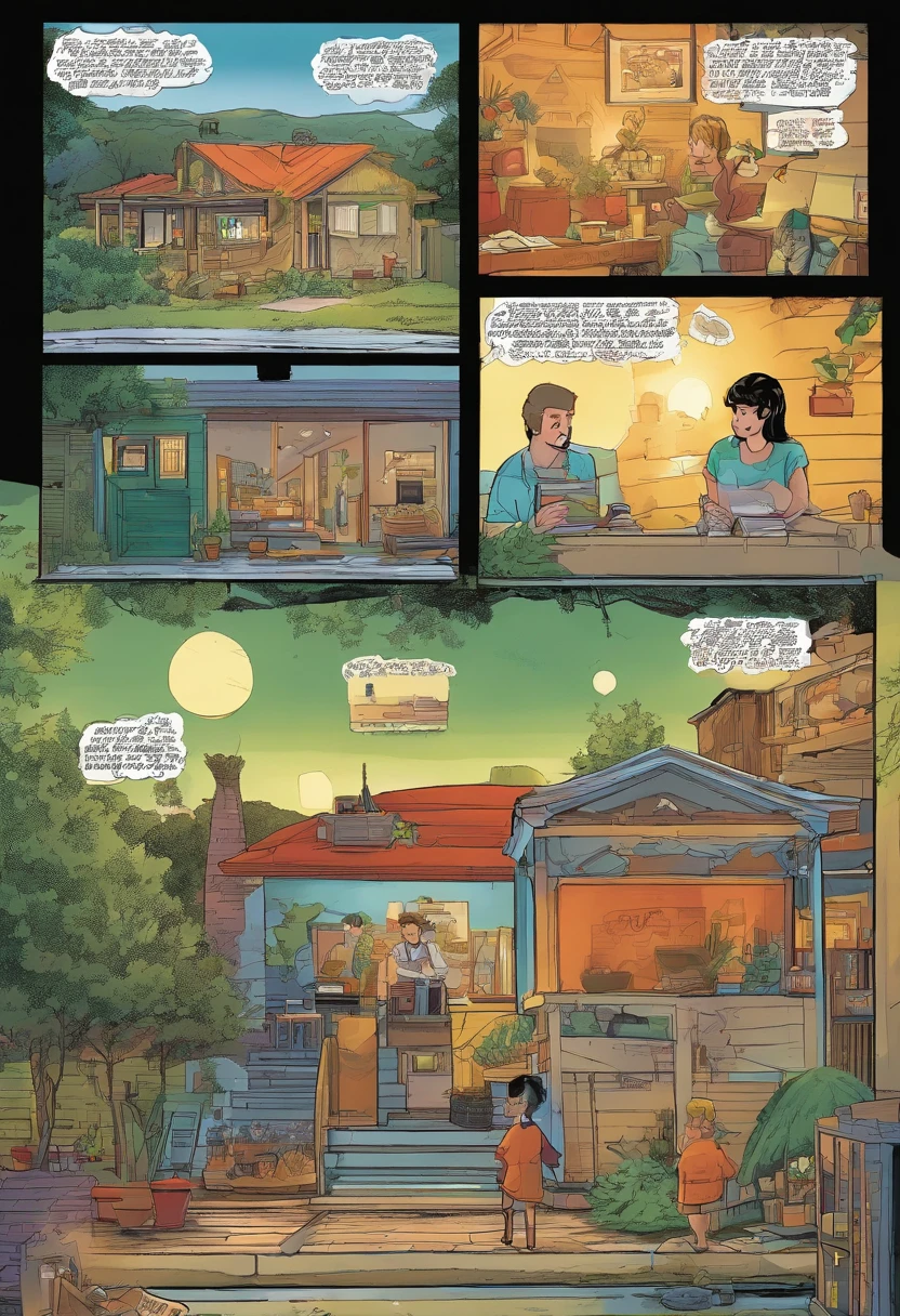 American comics, the comic story is presented in multiple irregular panels with color. The American Shorthair cat goes through hardships while running away from home and then reunites with its owner. The style is exaggerated and detailed, this comic show a girl and a boy having sex.