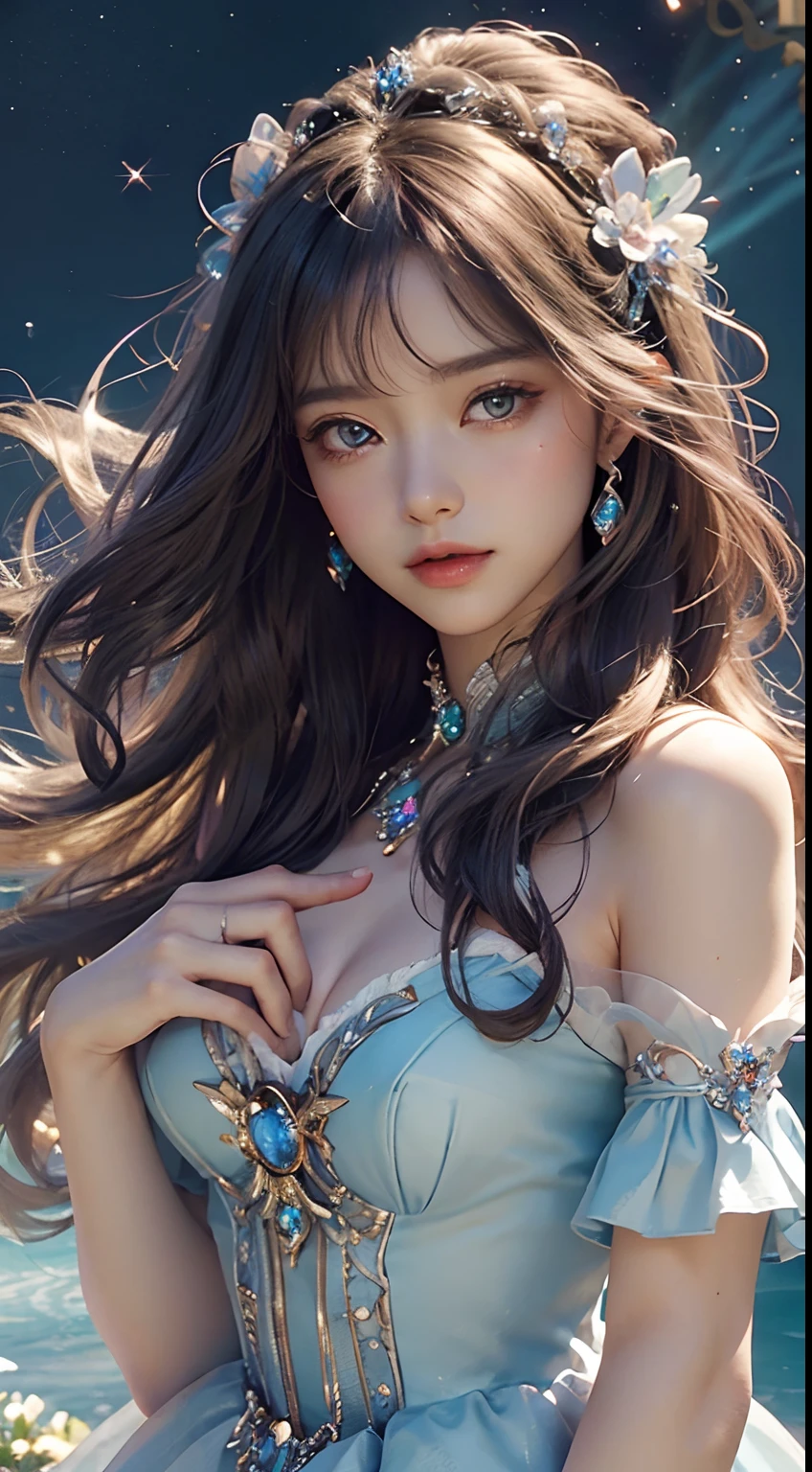 masterpiece, best quality, hyperrealistic,
photo fine print of 1woman, french, upper body portrait, freckled face,
beautiful detailed eyes, perfect face, beautiful detailed face, overhead view,
amazing sharp focus, ultra detailed, soft skin,
braided hair, multicolored hair,
blue eyes,
<lora:nuisettes_v10:0.5>, nuisette, wearing a nuisette, floral embroidery,
sun flare, floating particles, frozen atmosphere, creek,
<lora:style_hipoly3DModelLora_v10:0.3>