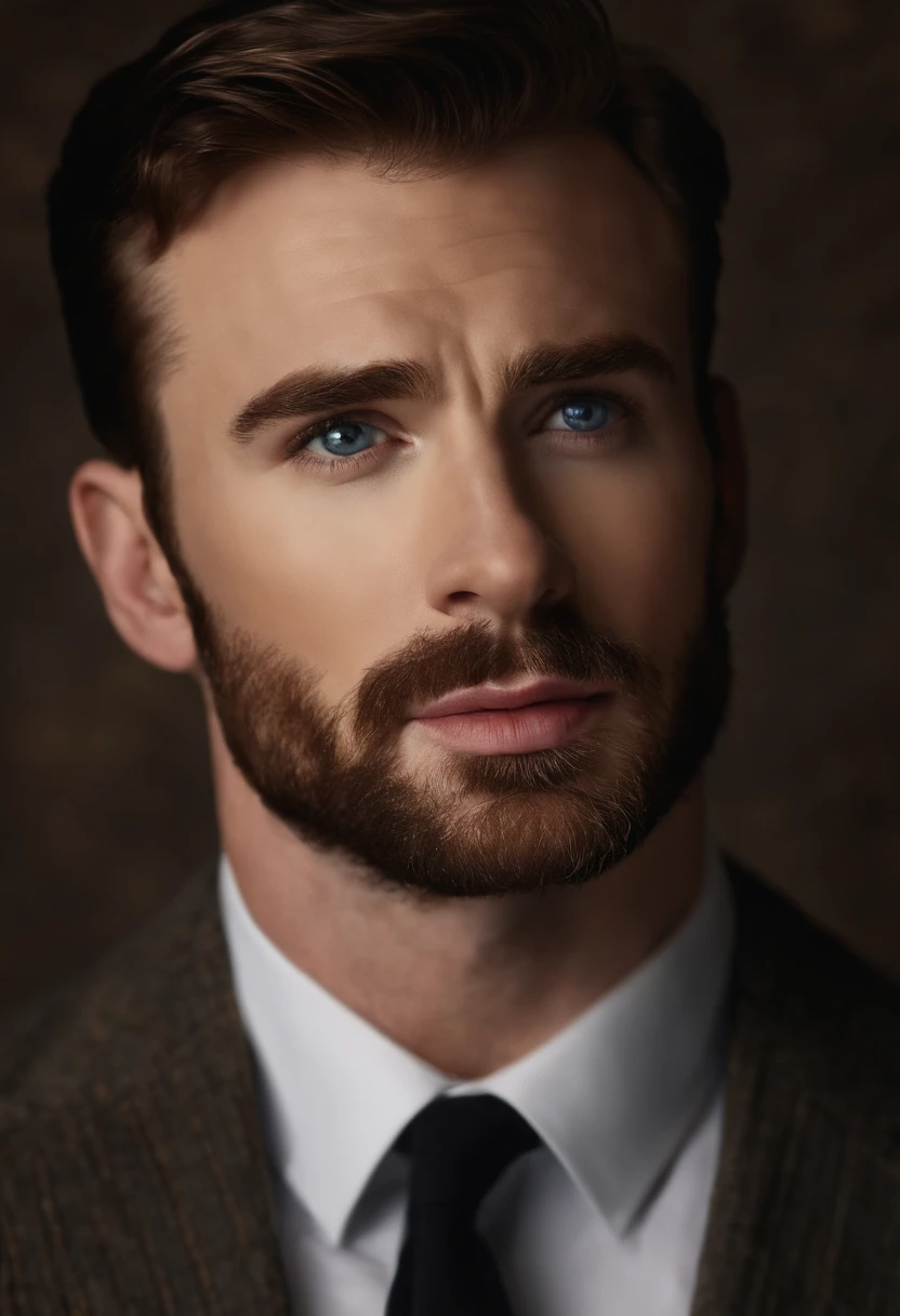 a naked Chris Evans with a large ,:1.1,beautiful detailed eyes,beautiful detailed lips,extremely detailed eyes and face,long eyelashes,gorgeous physique,confident pose,dark background,professional,photorealistic,studio lighting,intense colors,rich textures,bokeh, full body view