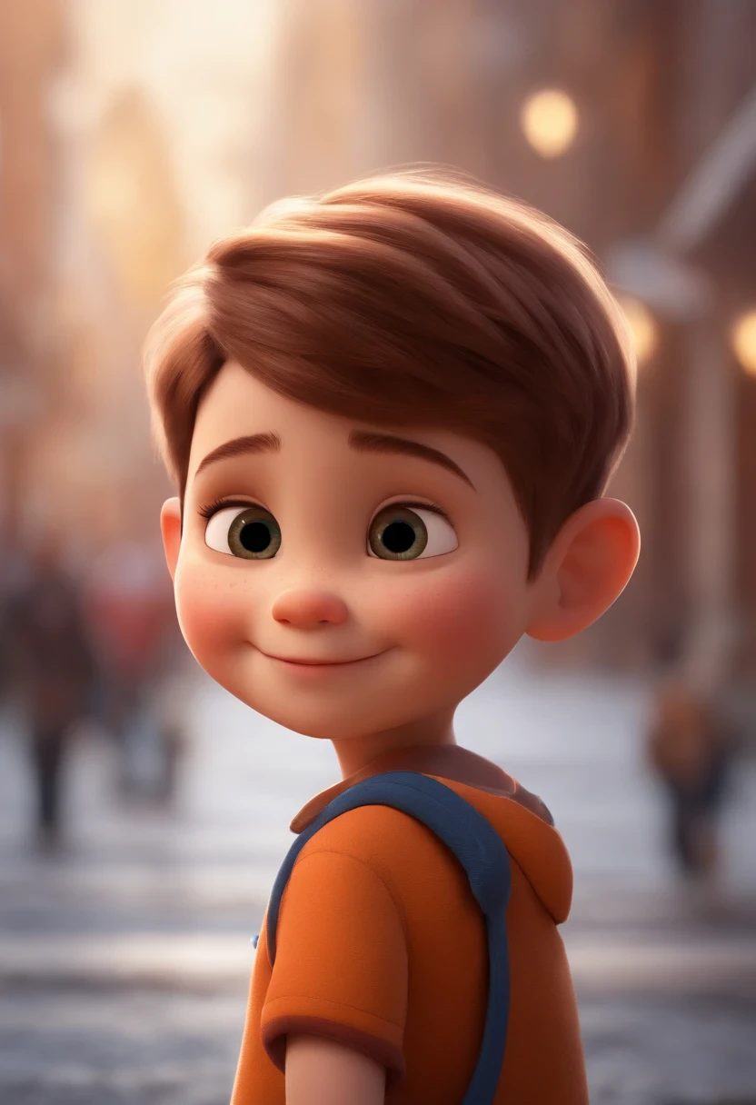 a happy cute ??? standing short hair, vestindo uma fantasia espacial, , fundo branco, barnet, tom, Estilo Pixar, ..3d, desenhos animados, rosto detalhado, asymmetrical 16k