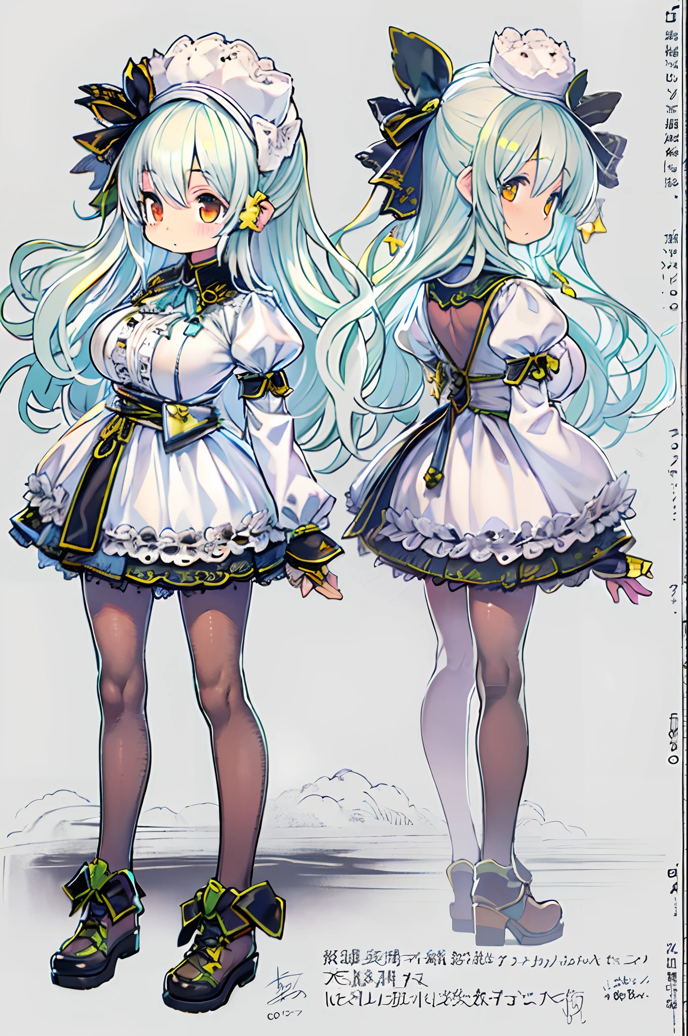 ((masutepiece)), (Highest Quality))), (CharacterDesignSheet, National Costume, Same character, front, Side, Back), Illustration, 1 girl, Full body, Silver hair, Eye hair, Beautiful eyes, Princess Cut, environment change scene, Short skirt, Shyness, Woman, girl, Standing, Gothic ta, v tuber, Charter Betarola, (Simple background, White background: 1.3) ( masutepiece:1.2), (Best Quality:1.3)