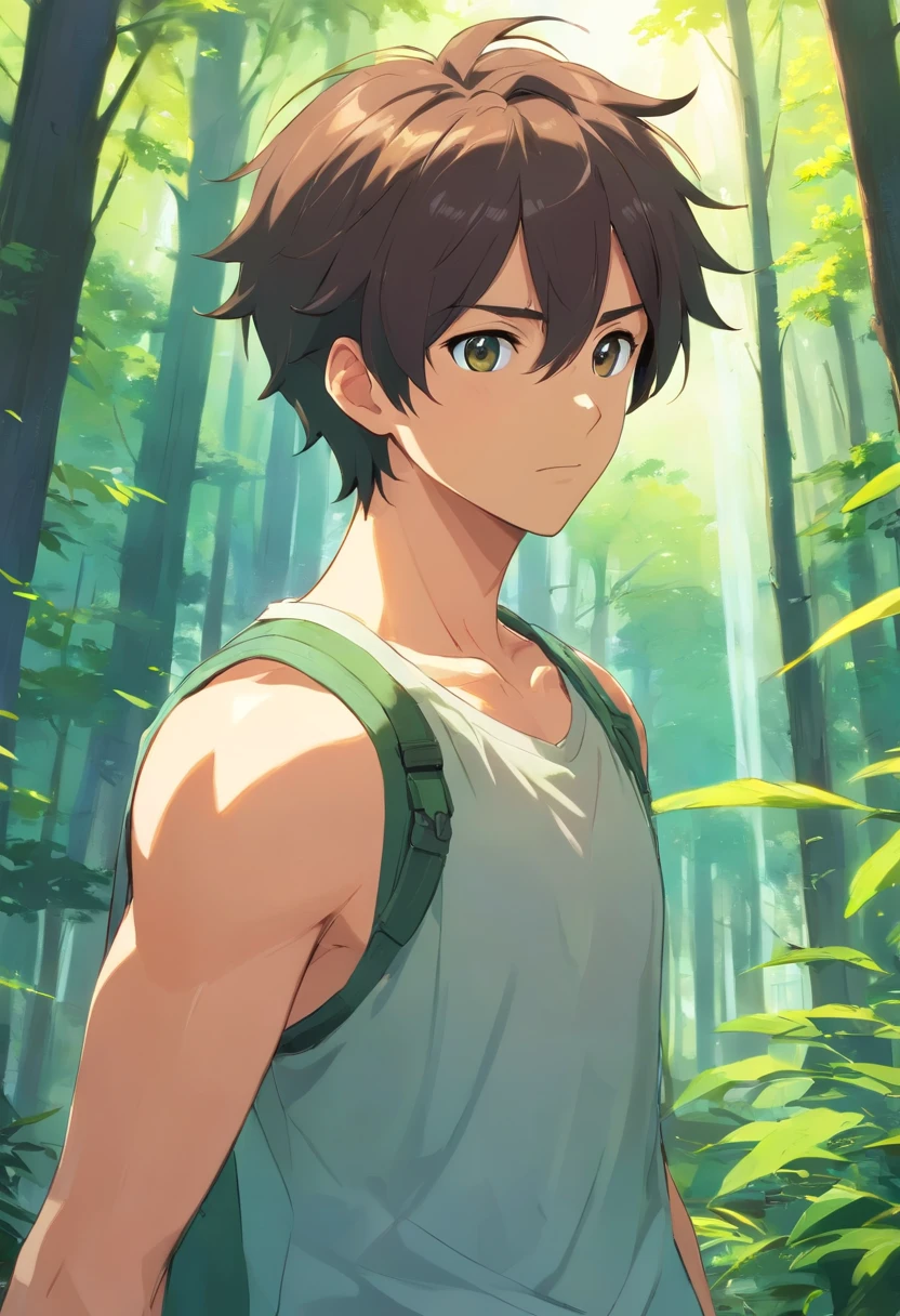 um Humano Homem em uma floresta, olhos sem vida, barba media brsnca, com corpo musculoso, com uma capa preta, Hairy arms and chests