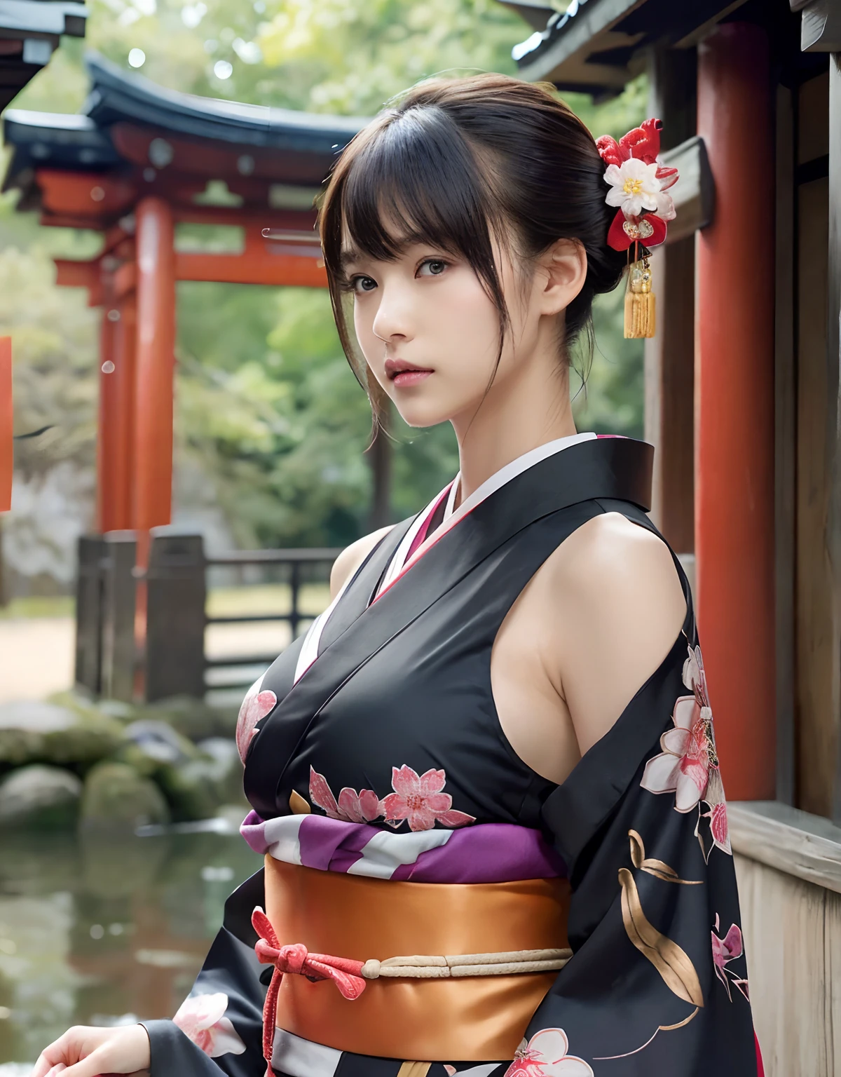 nsfw、masutepiece, Best Quality, Illustration, Ultra-detailed, finely detail, hight resolution, 8K Wallpaper, Perfect dynamic composition, Beautiful detailed eyes, Kimono, Off-shoulder, cleavage