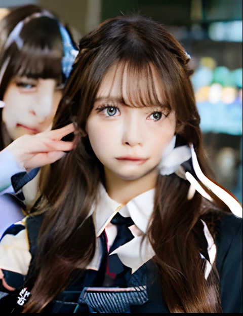 close-up image of a woman with long hair wearing a uniform picking her ears, realistic anime 3 d style, realistic young anime girl, stunning anime face portrait, realistic anime photor, realistic anime art style