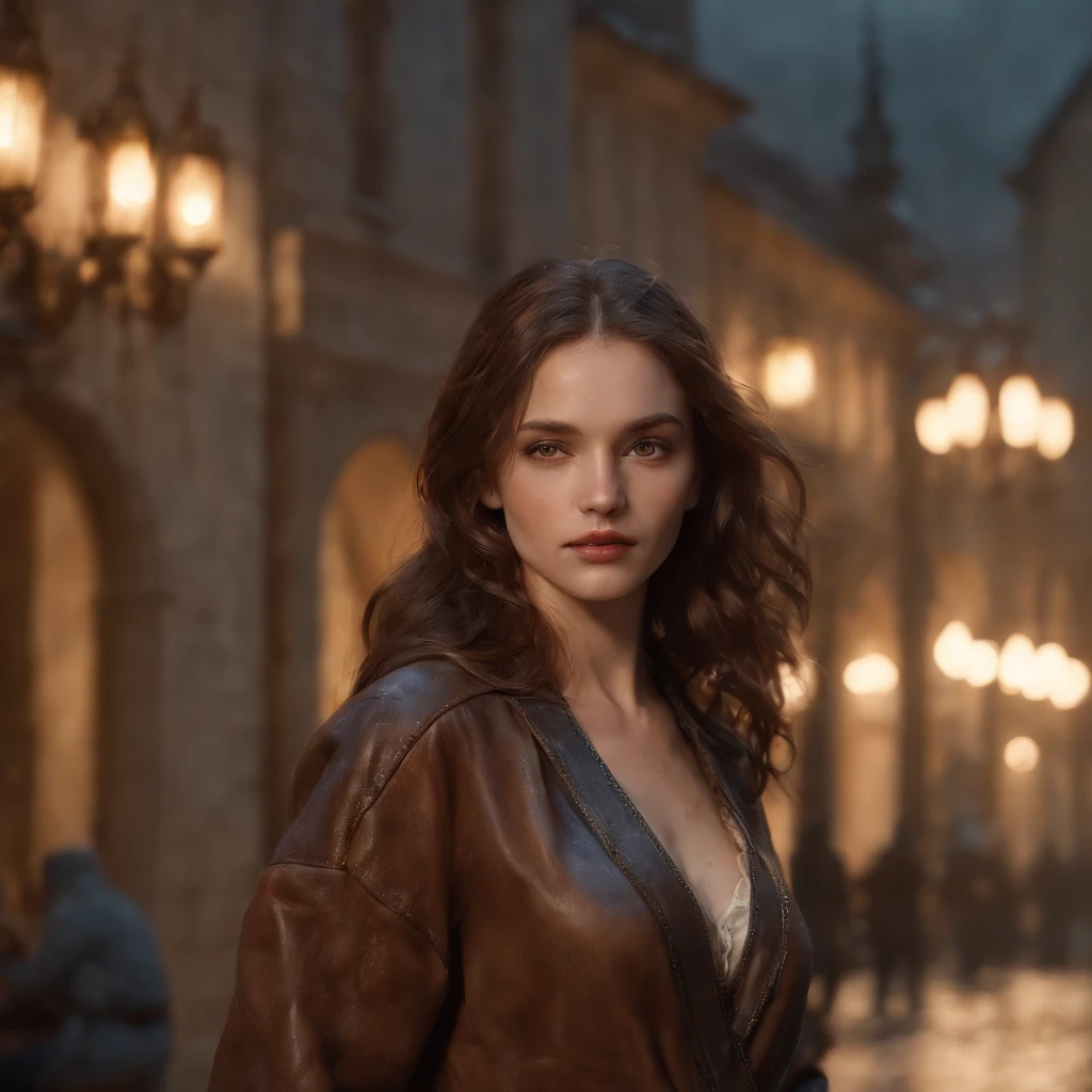 (Rendu 3D professionnel:1.3) DE (Realstic:1.3) The most beautiful art photo in the world,Features soft and bright Girl Mira Almo, ((Epic fantasy hero Rough woman wet angry hero looking at short brown hair , balayage miel aux yeux vert dans la pose dynamique, Emplacement fantastique, Majestic and crowded environment)), Rendu Unity 8k complet, action SHOT, Skin pore, Very dark lighting, ombrage lourd, Detailed, Detailed face, (Dynamique, Realistic Photography, Realstic, dramatique, Sombre, mise au point nette, 8k), (Old leather clothing damaged by the weather:1.4), ((((Portez de la fgrande fourrure)))), (complexe:1.4), decadent, (highly detailed:1.4), digital painting, rendu par octane, Art stations, concept art, lisse, mise au point nette, illustration, Art Germ, (loish:0.23), WLOP Ilya Kuvshinov, et Greg Rutkowski et Alphonse Mucha Gracias, (Illumination globale, studio light, volumettic light), fortes pluies, Particules flottantes, FRIPON, fantaisie, Onze, corps entieresbienne, ((Dark and ancient background of the city:1.3)),CGSesociety,Art stations