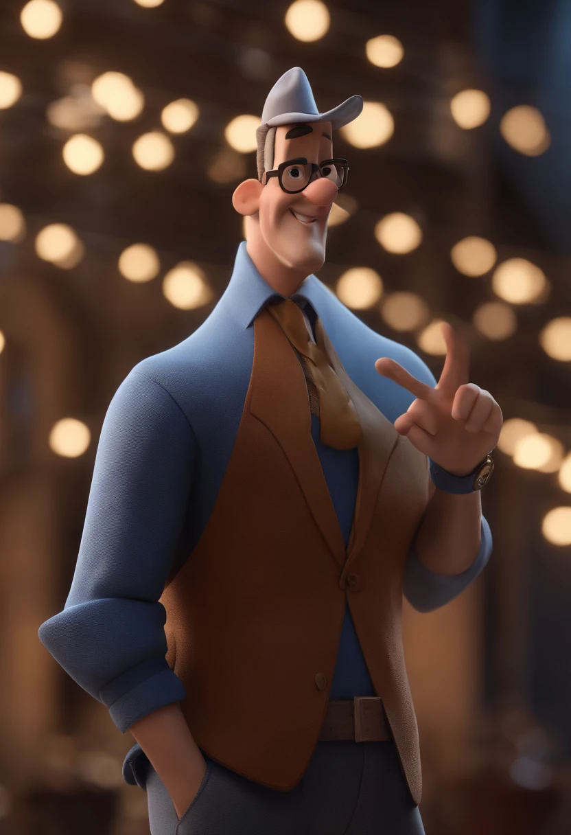 Cartoon character of a man with black glasses and a blue shirt, animation character, Caractere estilizado, animation style rendering, 3D estilizado, Arnold Maya render, 3 d render stylized, toon render keyshot, Personagem 3D, Personagem 3D, 3d rendering stylized, 3 d character render, personagem de desenho animado, Personagem de close up, Pose de personagem,  (Estilo Pixar) (master part:1.2) (Bokeh) (best quality) (pele detalhada) (textura detalhada) (8k) (argila) (Cinematic lighting) (foco nítido