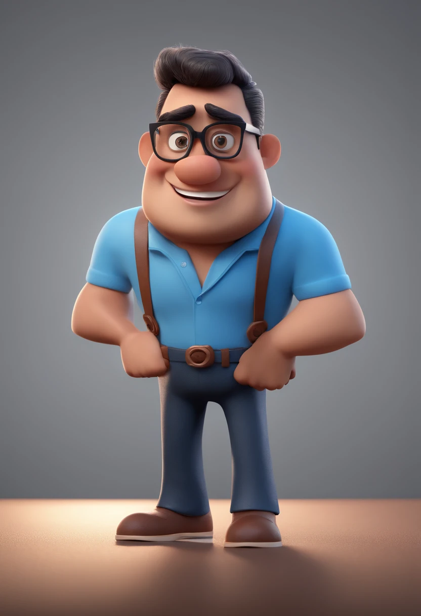 Cartoon character of a man with black glasses and a blue shirt, animation character, Caractere estilizado, animation style rendering, 3D estilizado, Arnold Maya render, 3 d render stylized, toon render keyshot, Personagem 3D, Personagem 3D, 3d rendering stylized, 3 d character render, personagem de desenho animado, Personagem de close up, Pose de personagem, (Estilo Pixar) (master part:1.2) (Bokeh) (best quality) (pele detalhada) (textura detalhada) (8k) (argila) (Cinematic lighting) (foco nítido