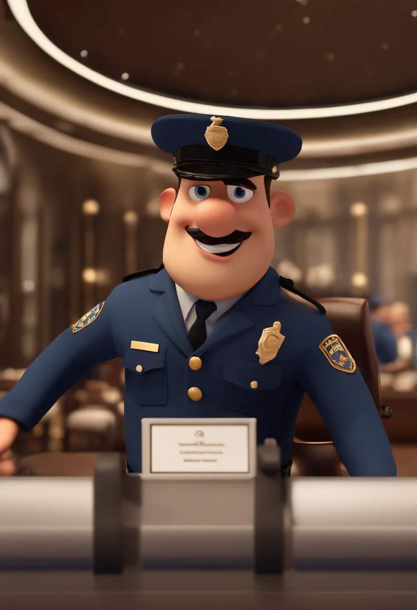 Cartoon character of a policeman in khaki uniform an animated character, Caractere estilizado, animation style rendering, 3D no estilo Pixar Disney