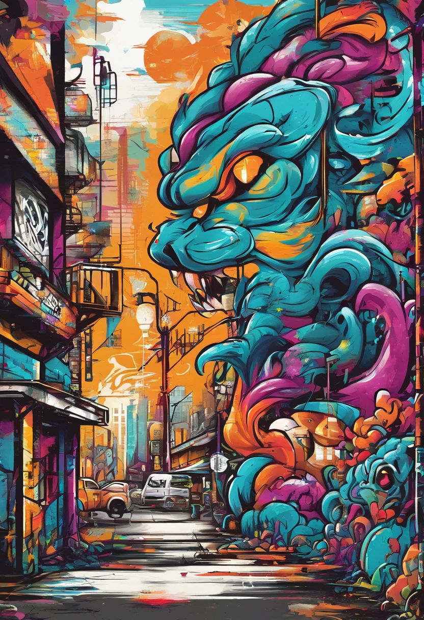 Prompt: Graffiti, the monster, The whole picture, high resolution、 high contrast, white background, Dubai Landmarks