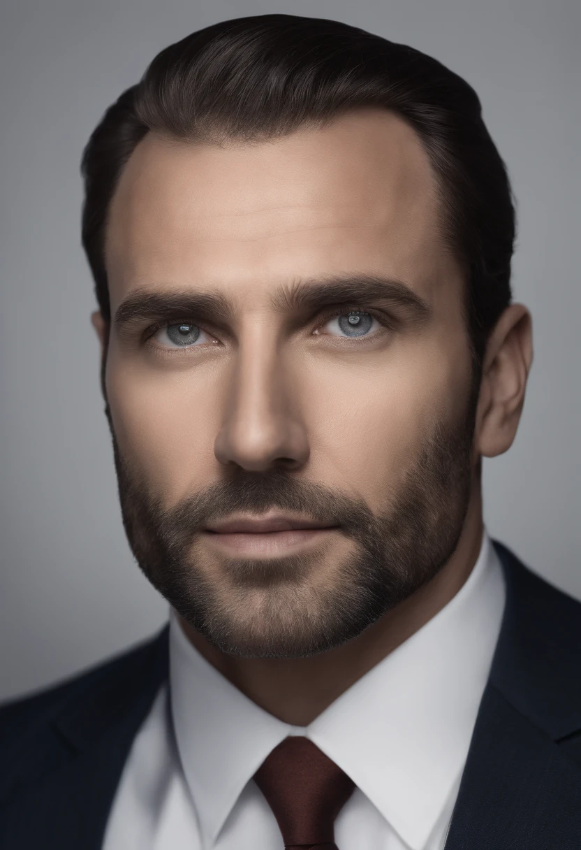 40-year-old man in suit and tie, Body and head straight in the photo, DSRL, Facing the viewer of the photo, Eyes fixed on the lens, You will see the shoulders and head in the photo, Man in the center of the photo, 8K, Best Quality, Master Parts, Realistic, photos realistic, Video Photos, A hyper-realistic, 1 persons, detailliert, Perfect Lighting, DSRL, professional photograpy, 4K