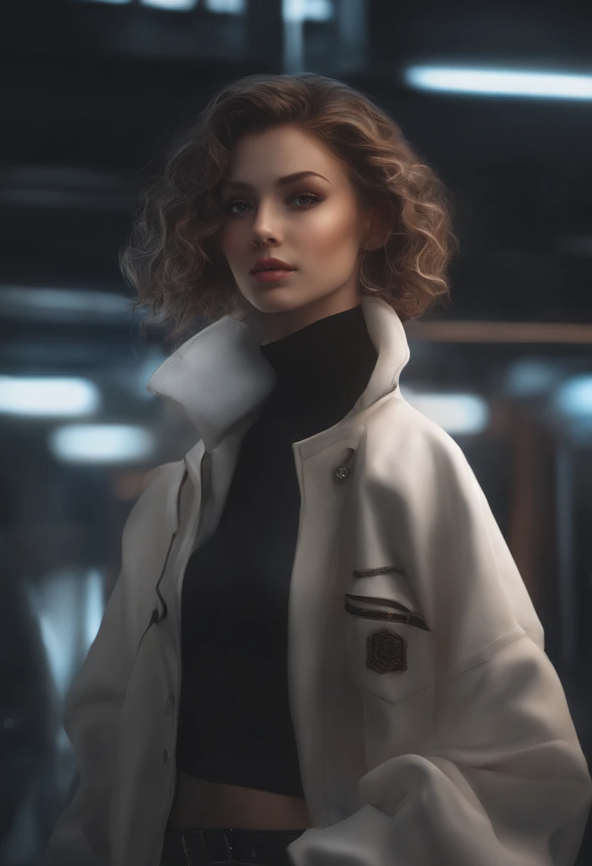 high quality, 8K Ultra HD, 3D effect, cartoon style digital illustration, soft cartoon tones, sunset, beautiful woman walking in the studio, lights, luminosity spreads away from the stage, beautiful face, beautiful eyes, white clouds spread out, in a TV studio on a stage, elegant TV studio, her hair sways gently in the breeze, medium hair, (full body), red leather jacket, white blouse, brown hair, light blue jeans, wearing glasses, beautiful hair, brown hair, black eye, luminosity, three-dimensional effect, enhanced beauty, Albert Anker, Kyoto Animation, Greg Rutkowski, Artgerm, WLOP, Alphonse Beeple, luminosity, 3d rendering, octane rendering, isometric, fantastic color,