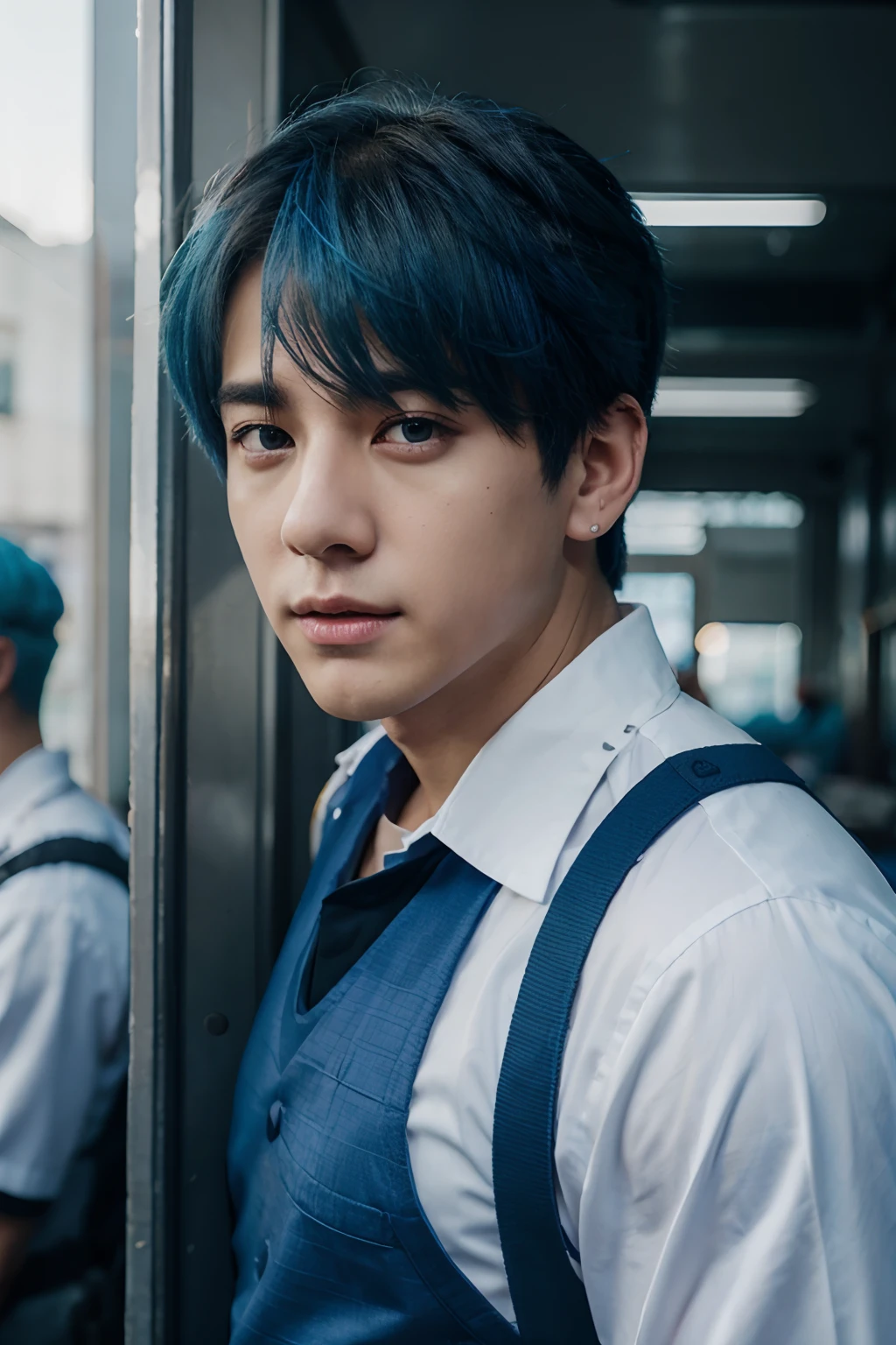 BTS's Jungkook as a policeman and blue hair in realism