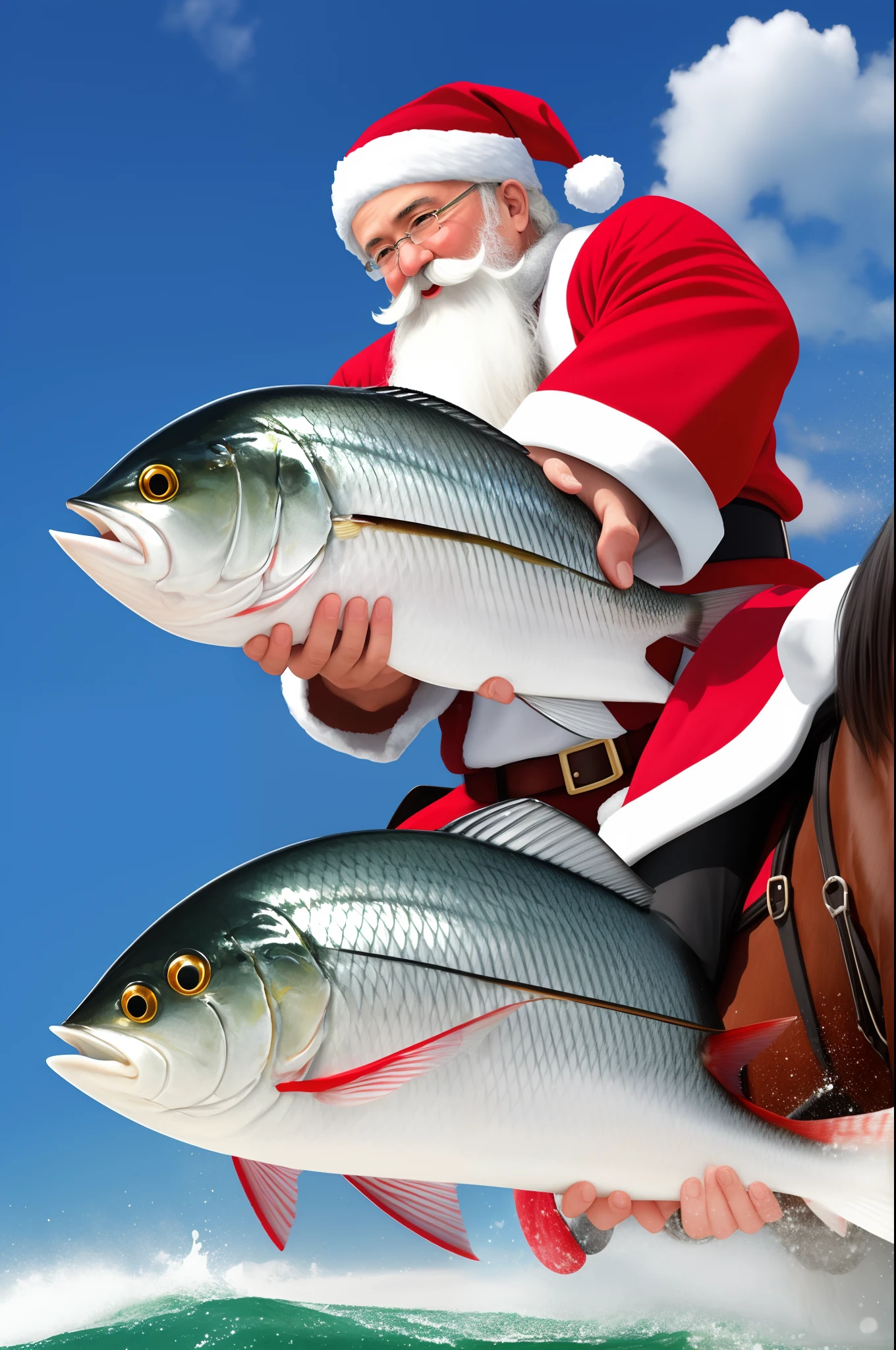 Santa Claus riding horse mackerel