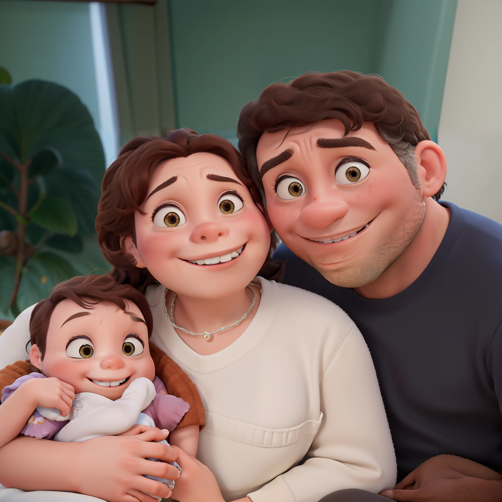 Obra-prima, de melhor qualidade, Couple with a baby, estilo pixar