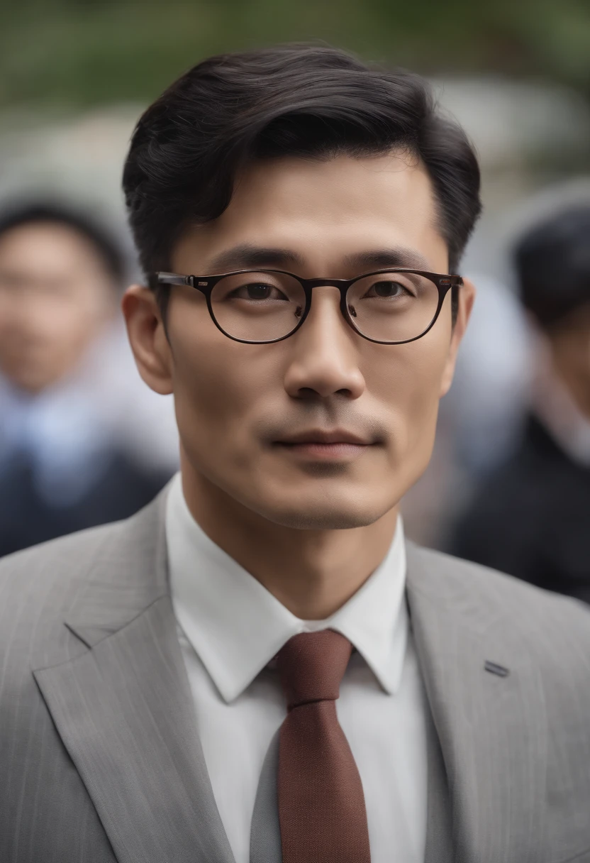 40-year-old Japan man wearing glasses suit and tie, Body and head straight in the photo, DSRL, Facing the viewer of the photo, Eyes fixed on the lens, You will see the shoulders and head in the photo, Man in the center of the photo, 8K, Best Quality, Master Parts, Realistic, photos realistic, Video Photos, A hyper-realistic, 1 persons, detailliert, Perfect Lighting, DSRL, professional photograpy, 4K