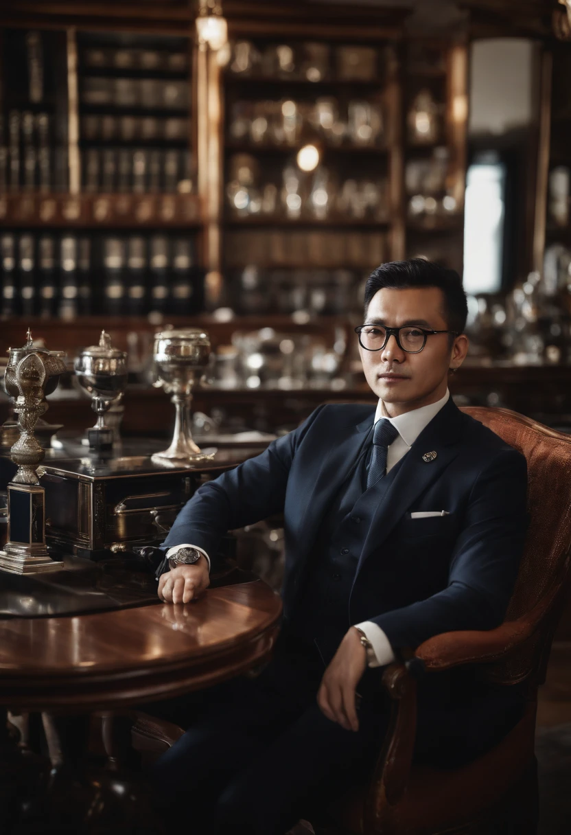 40-year-old Japan man wearing glasses suit and tie, Body and head straight in the photo, DSRL, Facing the viewer of the photo, Eyes fixed on the lens, You will see the shoulders and head in the photo, Man in the center of the photo, 8K, Best Quality, Master Parts, Realistic, photos realistic, Video Photos, A hyper-realistic, 1 persons, detailliert, Perfect Lighting, DSRL, professional photograpy, 4K