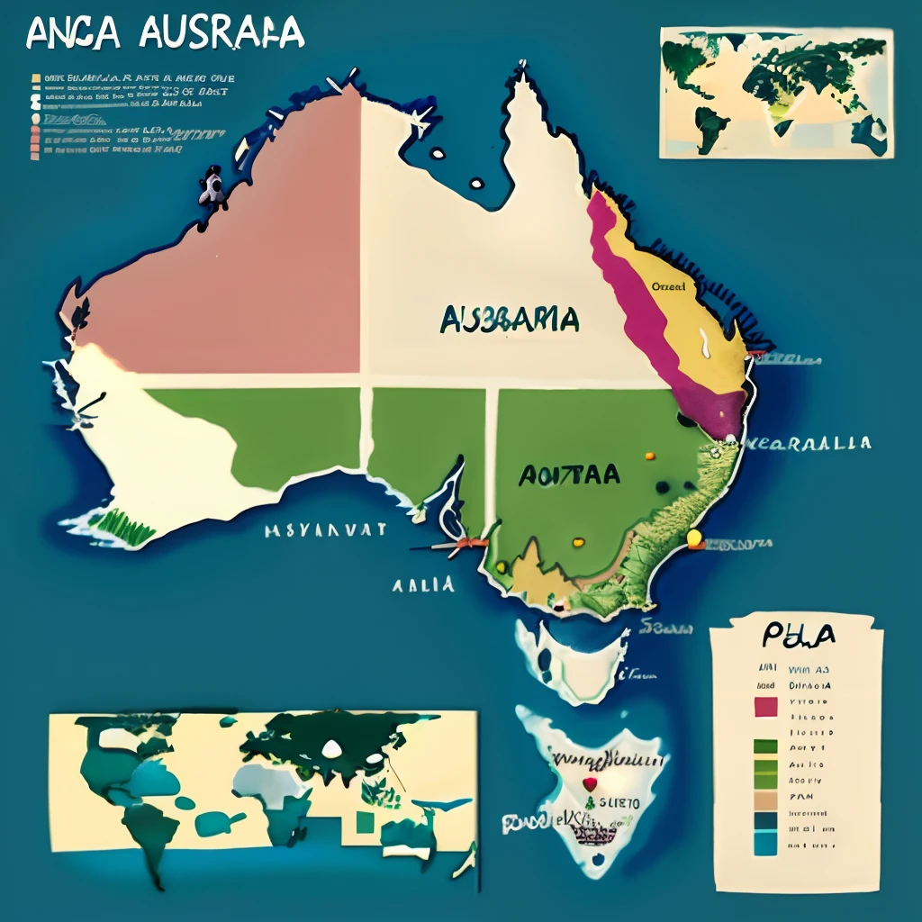 A map of Australia with a cute koala on top in pixar style