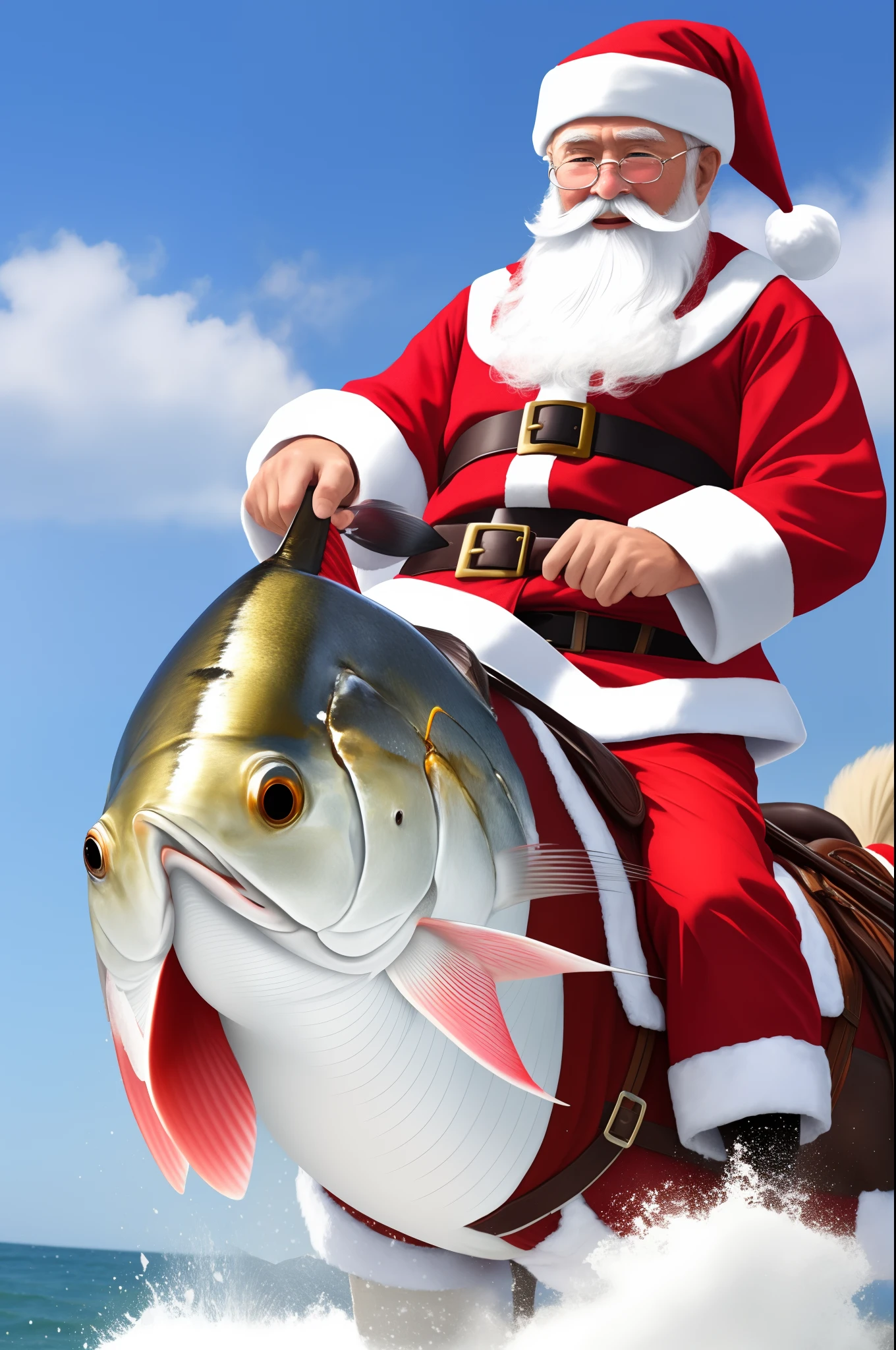 Santa Claus riding horse mackerel