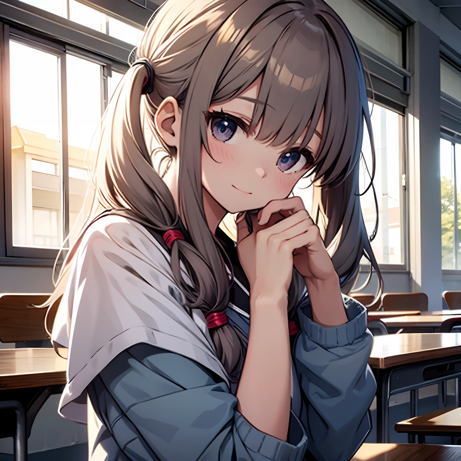 pigtails hair、cute little、girl with、animesque、a high school student