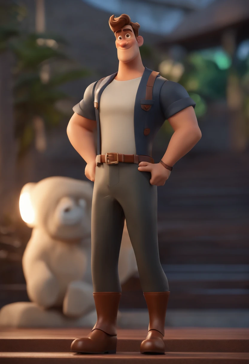 personagem dos desenhos animados de um homem com cabelo amarrado com um coque uma camisa azul, animation character, Caractere estilizado, animation style rendering, 3D estilizado, Arnold Maya render, 3 d render stylized, toon render keyshot, Personagem 3D, Personagem 3D, 3d rendering stylized, 3 d character render, personagem de desenho animado, Personagem de close up, Pose de personagem, (Estilo Pixar) (master part:1.2) (Bokeh) (best quality) (pele detalhada) (textura detalhada) (8k) (argila) (Cinematic lighting) (foco nítido