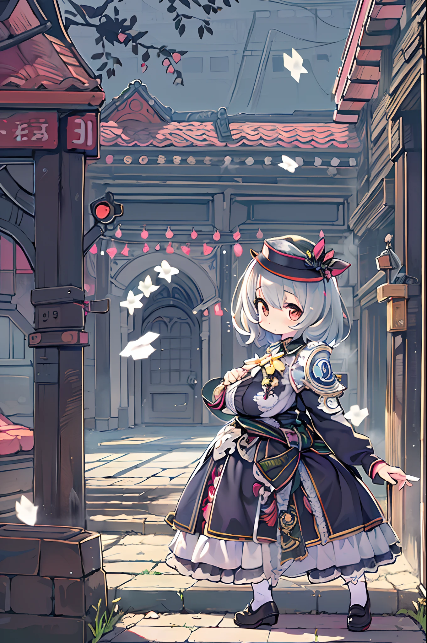 ((masutepiece)), (Highest Quality))), (, National Costume, Same character, front, Side, Back、stick out butt), Illustration, 1 girl, Full body, Silver hair, Eye hair, Beautiful eyes, Princess Cut, environment change scene, Short skirt, Shyness, Woman, girl, Standing, Gothic ta, v tuber, Charter Betarola, (Simple background, White background: 1.3) ( masutepiece:1.2), (Best Quality:1.3)、With your ass turned、low angle shot、back view