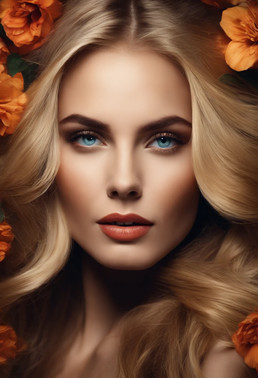 Visage de femme blonde, longs cheveux