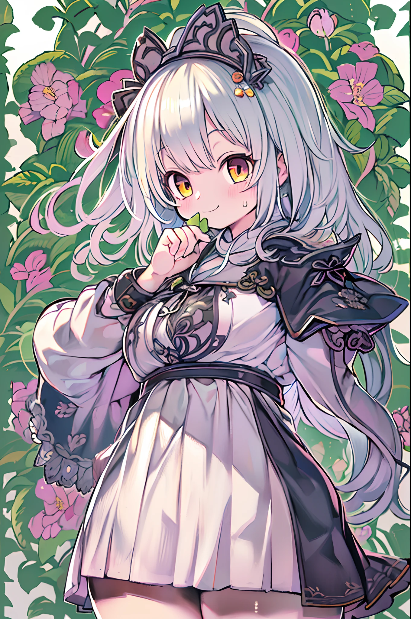 ((masutepiece)), (Highest Quality))), (, National Costume, Same character, front, Side, Back、stick out butt), Illustration, 1 girl, Full body, Silver hair, Eye hair, Beautiful eyes, Princess Cut, environment change scene, Short skirt, Shyness, Woman, girl, Standing, Gothic lolita, v tuber, Charter Betarola, (Simple background, White background: 1.3) ( masutepiece:1.2), (Best Quality:1.3)、With your ass turned、low angle shot、back view