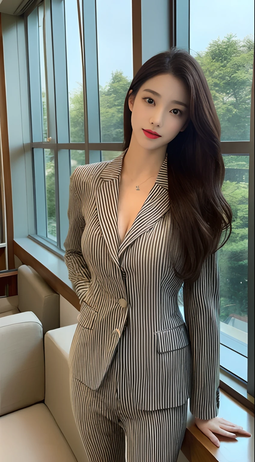 Tall and slender beauty、The beauty of the suit、Colossal tits、undershirt、Cool Beauty、Career Woman、Japan beauties、modeled、tiese,Office room,windows