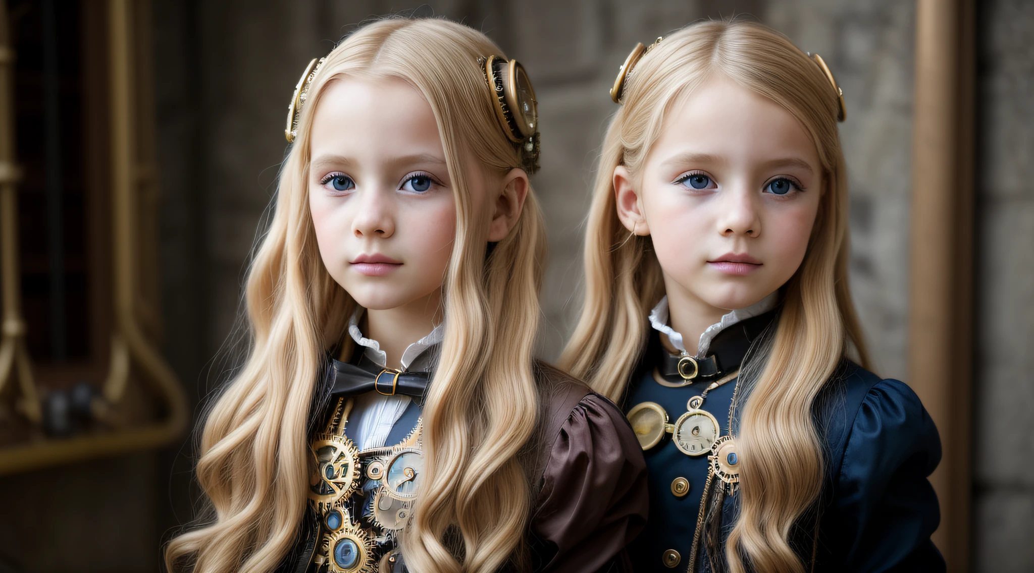 PORtRAIt , cHILD BLONDE LONG HAIR de chapéu , era vitoriana, ((steampunk)), cinematografia, trabalhado, elegante, meticuloso, magnifica, maximum details, extremely hyperaesthetic, intricadamente detalhado