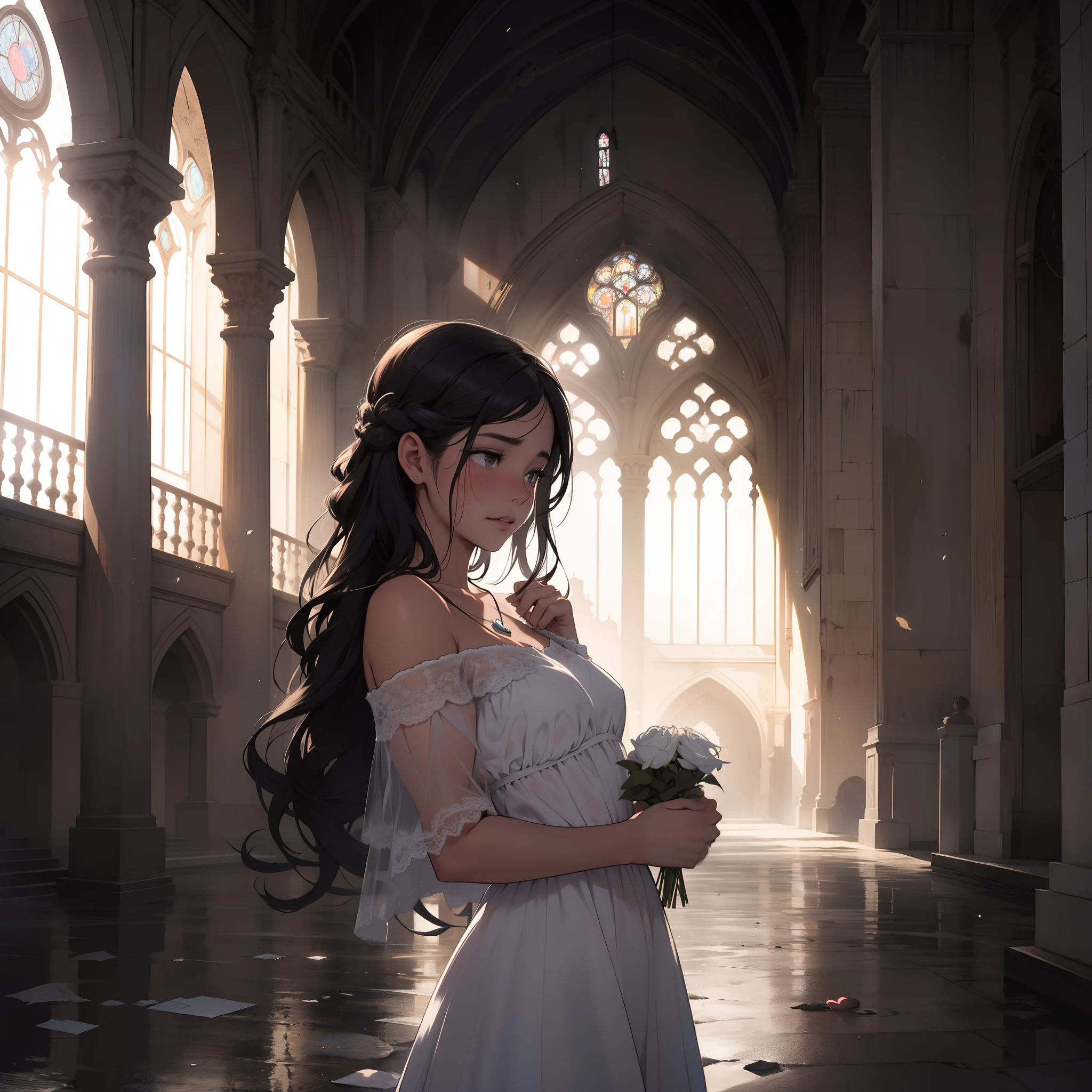 La mejor calidad,Ultra detallado,realista,Retratos,Dramatic lighting,Heart-shaped pendant,expresiones emocionales,Enfoque suave,colores vibrantes,Teary,melancholic environment,Tristeza,historia de amor,dimly lit room,gestos de llanto,angustia,emotional connection,anhelo,Dispair,soledad,Recuerdos desvanecidos,Esperanza,Romantic Setting,emociones apasionadas,ojos tristes,Symbolic Elements,Amor no correspondido,Torn Photographs,Amor perdido,Reflejo en el espejo,Arte vectorial,Obra maestra,angustia,tragically beautiful,Vulnerabilidad emocional,Heartache,Momentos conmovedores,Momentos de ternura,Internal turmoil,soledad,luto,Recuerdos que se repiten,Recuerdos agridulces,Secretos susurrados