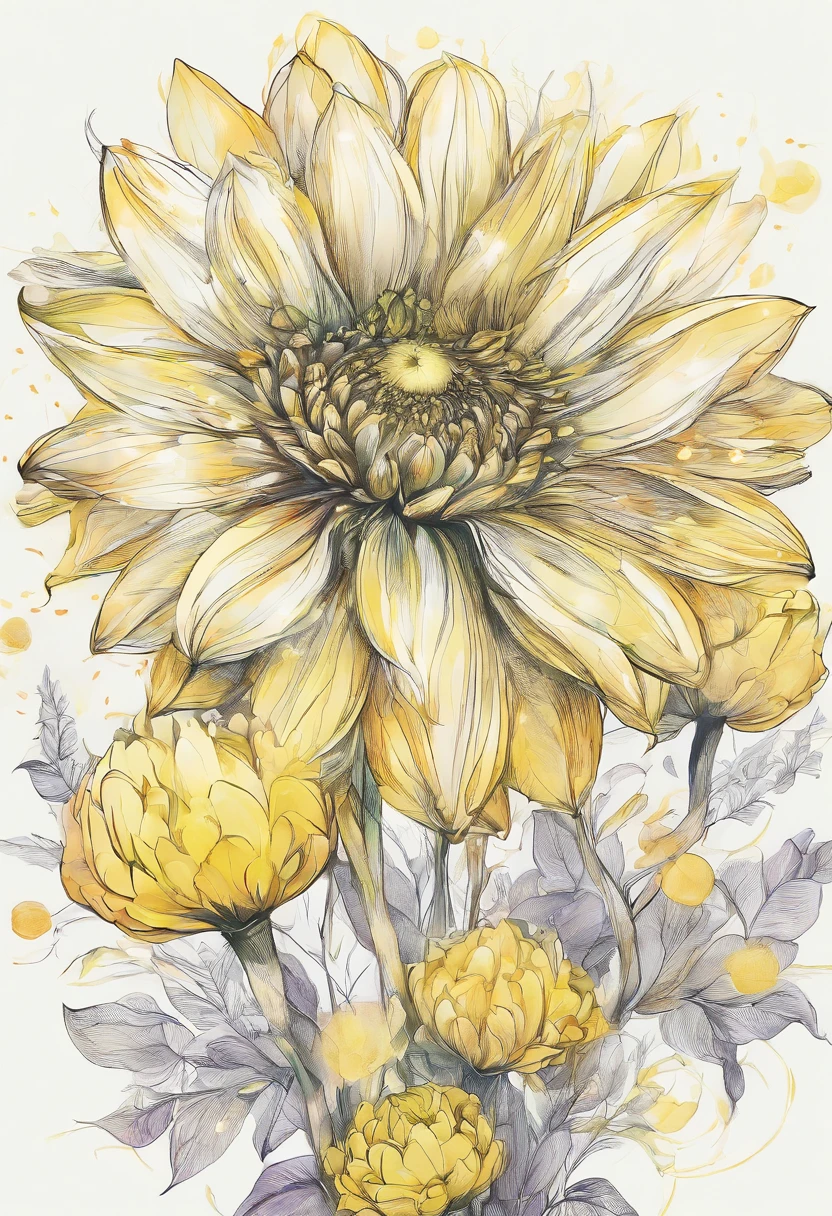 Yellow flowers with stars on the background, glowing delicate flower, giant dahlia flower head, Luminous flowers, Close-up of giant dahlia flower head, photorealistic detailed picture, Beautiful flowers, Draw flowers, Yellow glowing magic, rendered illustration, photorealistic highly detailed, photorealistic illustration, fotorrealista altamente detalhado, higher detailed illustrations, beautiful glowing backlit, light bloom sunlight, hyper photorealism, Cinematic lighting, Chiaroscuro, hyper HD, hyper HD, Masterpiece, Anatomically correct, Super detail, High quality, Award-Awarded, Best quality, A high resolution, A high resolution, 1080p, HD, 4K, 8K, 16k