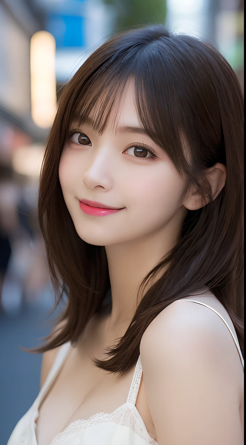masutepiece, Best Quality, Illustration, Ultra-detailed, finely detail, hight resolution, 8K Wallpaper, Perfect dynamic composition, Beautiful detailed eyes, Women's Fashion Summer,Medium Hair,mid-chest, Natural Color Lip, Bold sexy poses,Smile,Harajuku、20 years girl、Cute、Sexy shot looking at camera