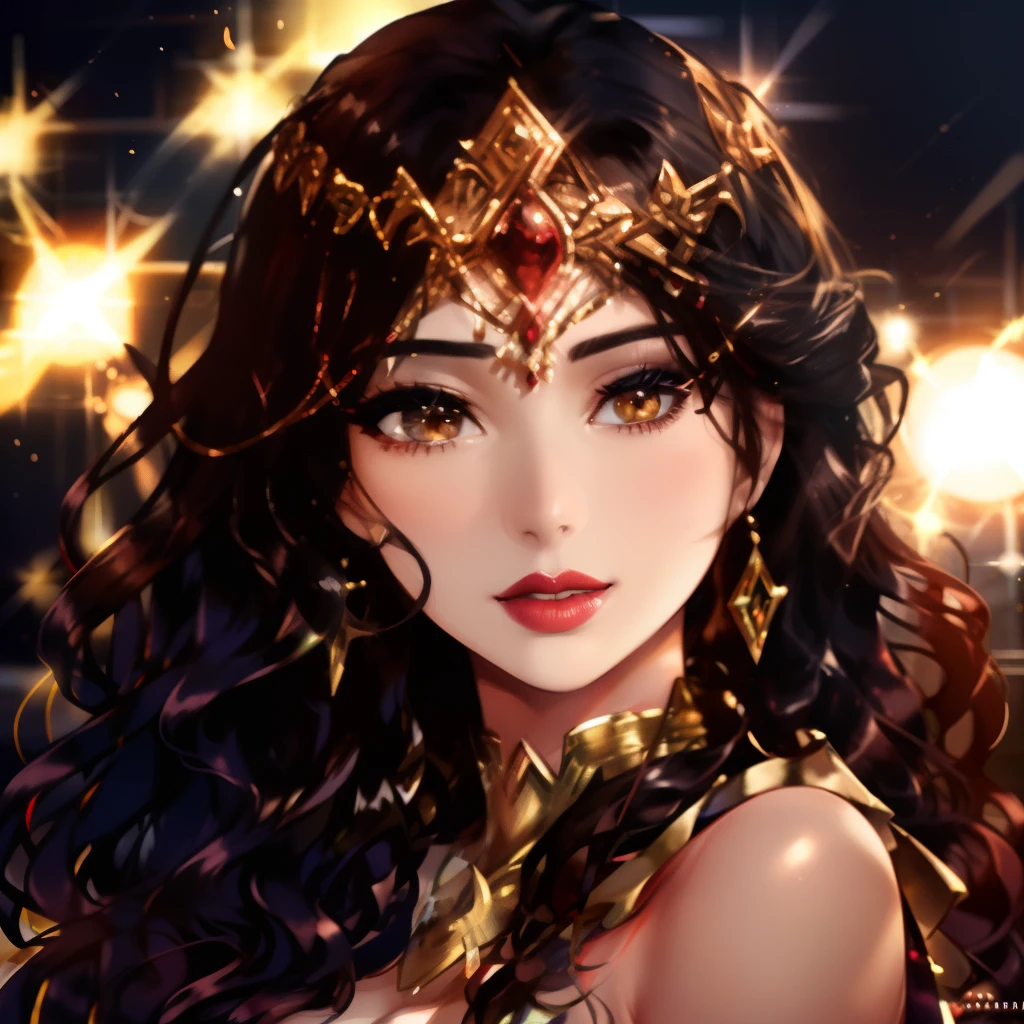 A woman wearing a gold headdress and red lipstick poses for a photo, portrait of modern darna, Gorgeous woman, portrait of wonder woman, gorgeous beautiful woman, indian super model, portrait shooting, photo of a beautiful woman, stunning woman, Stunning beauty, Stunning beautiful, a stunning portrait of a goddess, gorgeous and beautiful, Beautiful woman, Very beautiful woman