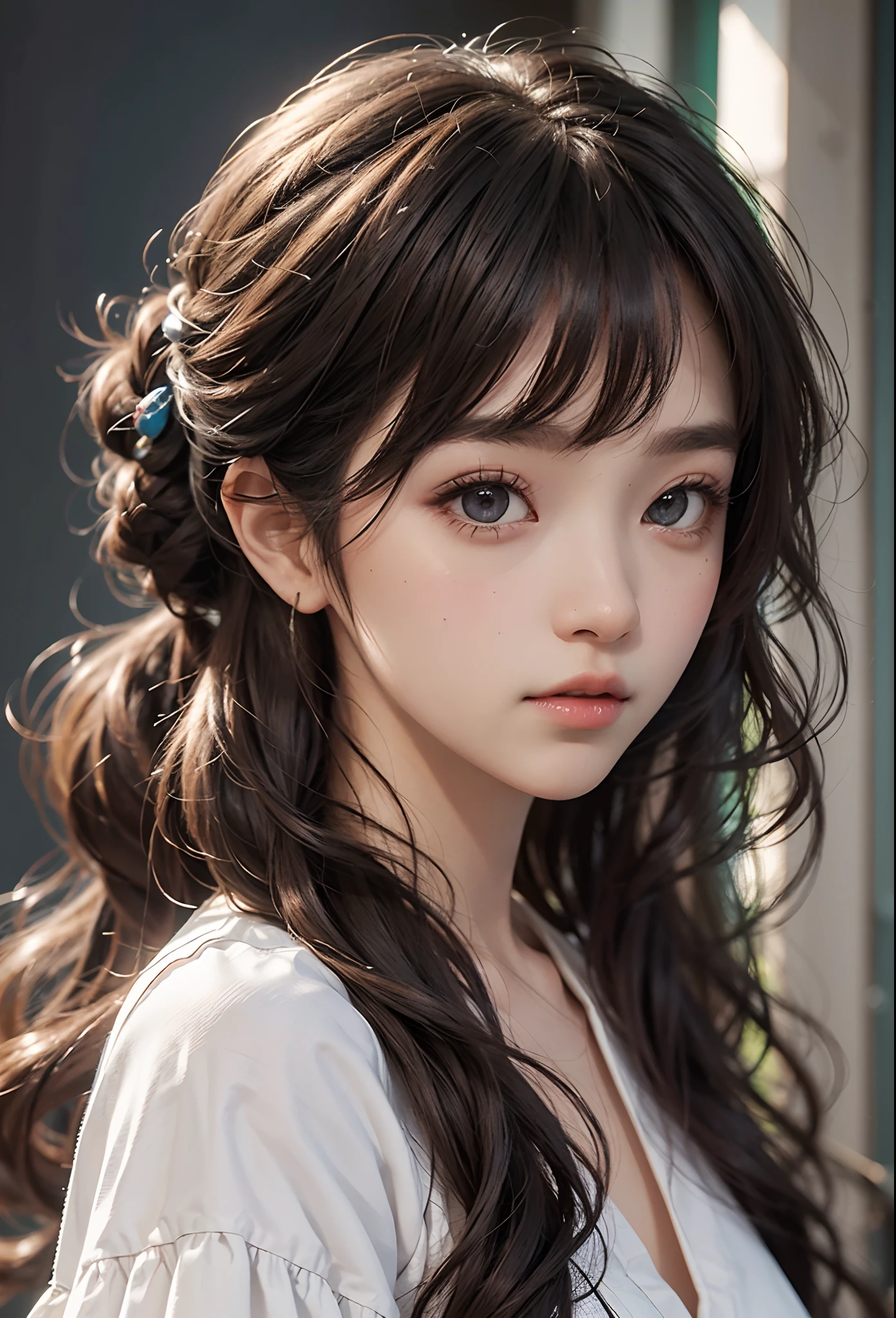 Random Posture, mix4, (8k, RAW photo, best quality, masterpiece: 1.2), (realistic, photorealistic: 1.37), one girl, cute, full face shown, professional lighting, photon mapping, physical based rendering,gradient black hair, short curly, handsome, girl, quality photo, high resolution, 1080p, (clear face), ( Detailed Face Description), (Detailed Hand Description), (Masterpiece), (Elaborate CG), Extreme Light and Shadow, Tousled Hair, Master Work, Rich Details, (Fine Facial Features), (Best Quality Photos), (Masterpiece), (Detailed Eyes), Look Before You Eyes, Fine Clavicle