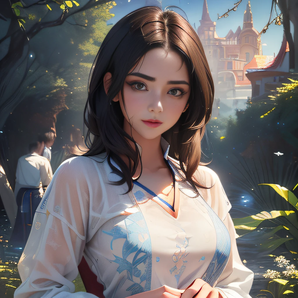(Extremely detailed 8k wallpaper:2), (photo:2), (24 years old soigne Beautiful girl:2), (gives a lecture to friends:2), detailed (Face and eyes), (hyper realistic:1), (highly detailed:1), (epic realistic:1), rim light, (maximum details:1), cozy, (fullbody:1.3), (looking at viewer:2.0), (Woman's Attractive Qualities:2), (Attractive Woman:2), (Attractive:2), Smile, Intelligence, Empathy, Gracefulness, Sense of Style, Fitness, Grooming, Optimism, (Sensitivity:2), Sincerity, Romantic Gestures, Playfulness, Fashion Sense, (Sensuality:2), Charm, Modesty, Thoughtfulness, (Femininity:1), Flirtatiousness, Warmth, (Physical attractiveness:2), A beautiful smile, A love of life, strength and power, vulnerability, curiosity, wonder, love, (nature background:2), kawaii, waifu, Beautiful breasts, (attractive body:2), (Beautiful body:2), Beautiful pose, attractive pose, (Beautiful legs:1.0), (Beautiful clothes:1), (classic clothes:2), (elegant clothes:2), (European clothes:2), detailed clothes, (skirt:1), (blouse:1), (provocative pose)