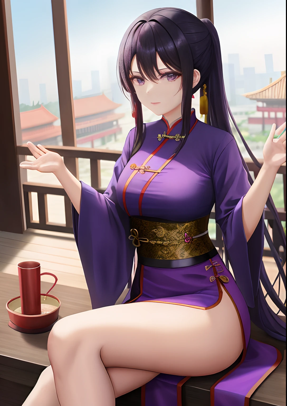 Bright Purple Taoist Robe, con las tetas al aire, tetas perfectas, piercings en los pezones, falda larga hanfu, ojos grandes, obra maestra belleza absoluta, 1 mujer, de cerca. de cerca, sonrisa curativa, escena de nieve, Calidad de imagen 4K, trenza retorcida, peinado princesa corte princesa, accesorios para el cabello simples, flores de ciruelo, la gente no puede olvidar la belleza cuando la ven
