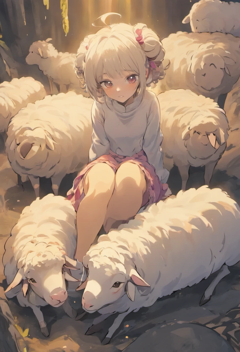 A sheep,Sheep lying on their stomachs
