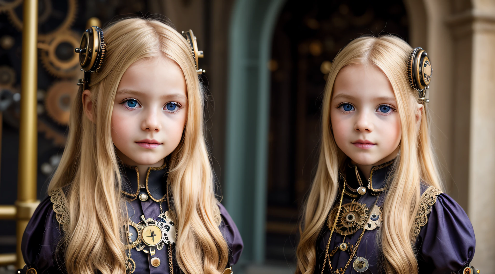 PORtRAIt , cHILD BLONDE LONG HAIR de chapéu , era vitoriana, ((steampunk)), cinematografia, trabalhado, elegante, meticuloso, magnifica, maximum details, extremely hyperaesthetic, intricadamente detalhado