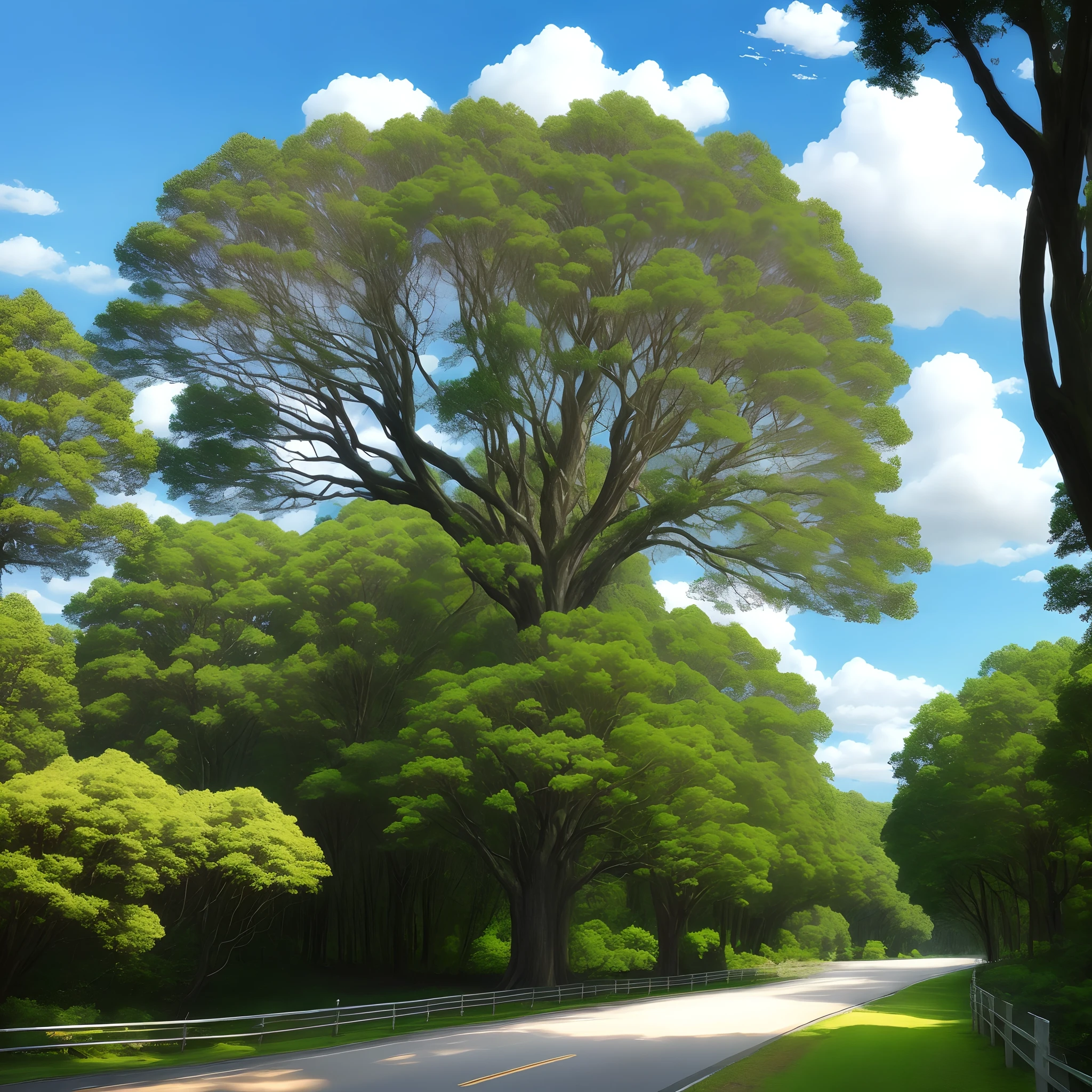 I love the blue sky, white clouds, big trees, and wide roads，for a better future，Wonderful home